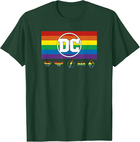 DC Comics Pride Justice League Rainbow Logo Lineup T-Shirt - T-Shirt | Forest
