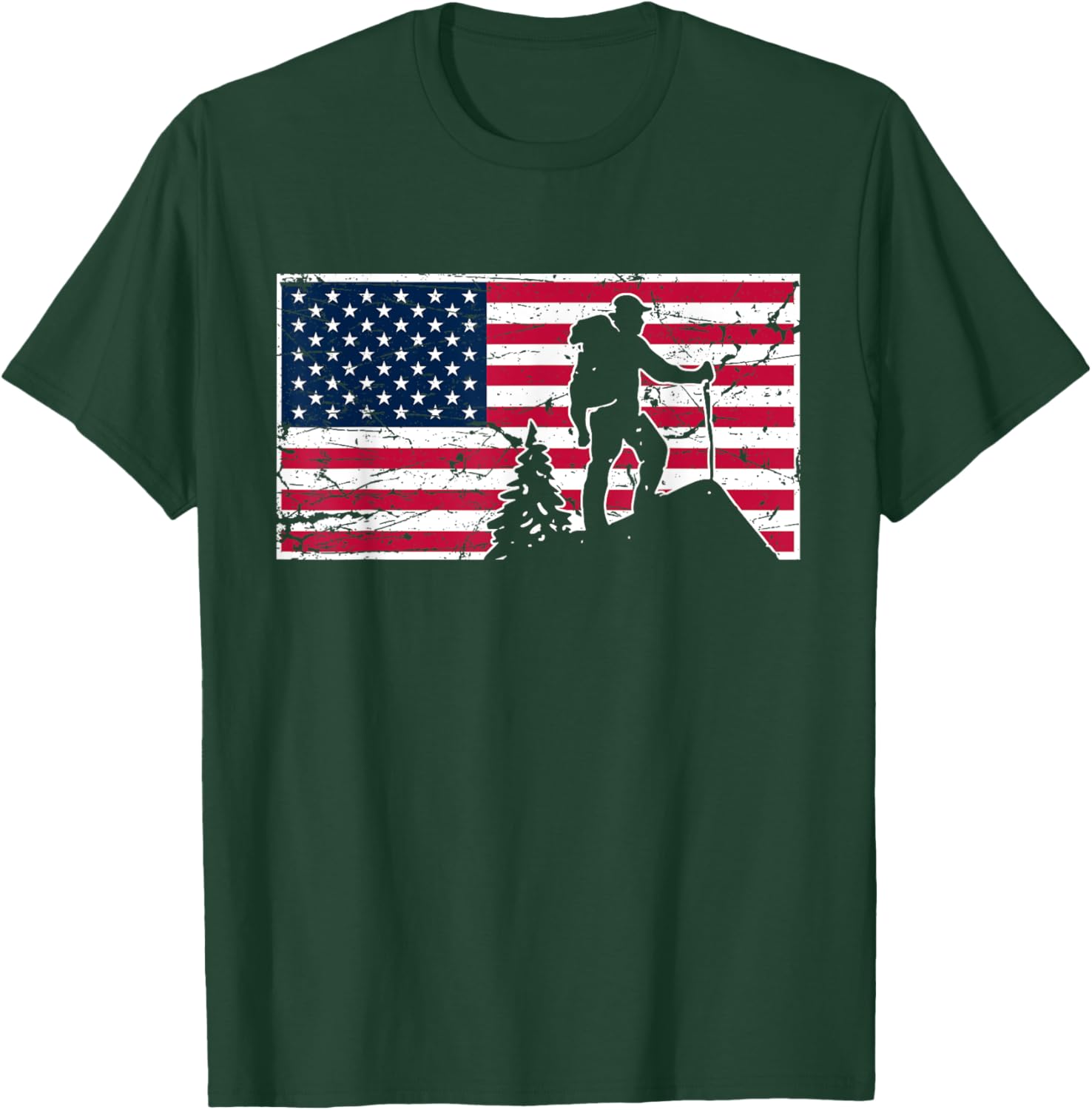 Hiking American Flag 2023 July 4th Design For Hikers T-Shirt - T-Shirt | Forest