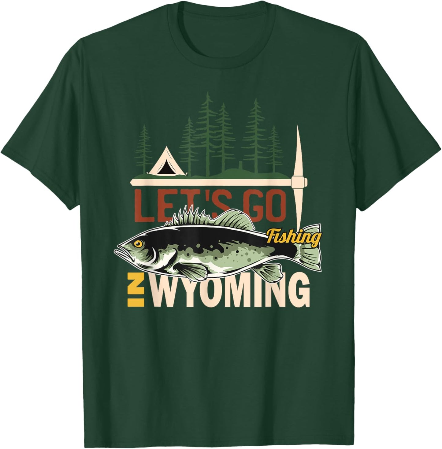 Camping Fishing in Wyoming - Nature Wyoming Fishing T-Shirt - T-Shirt | Forest