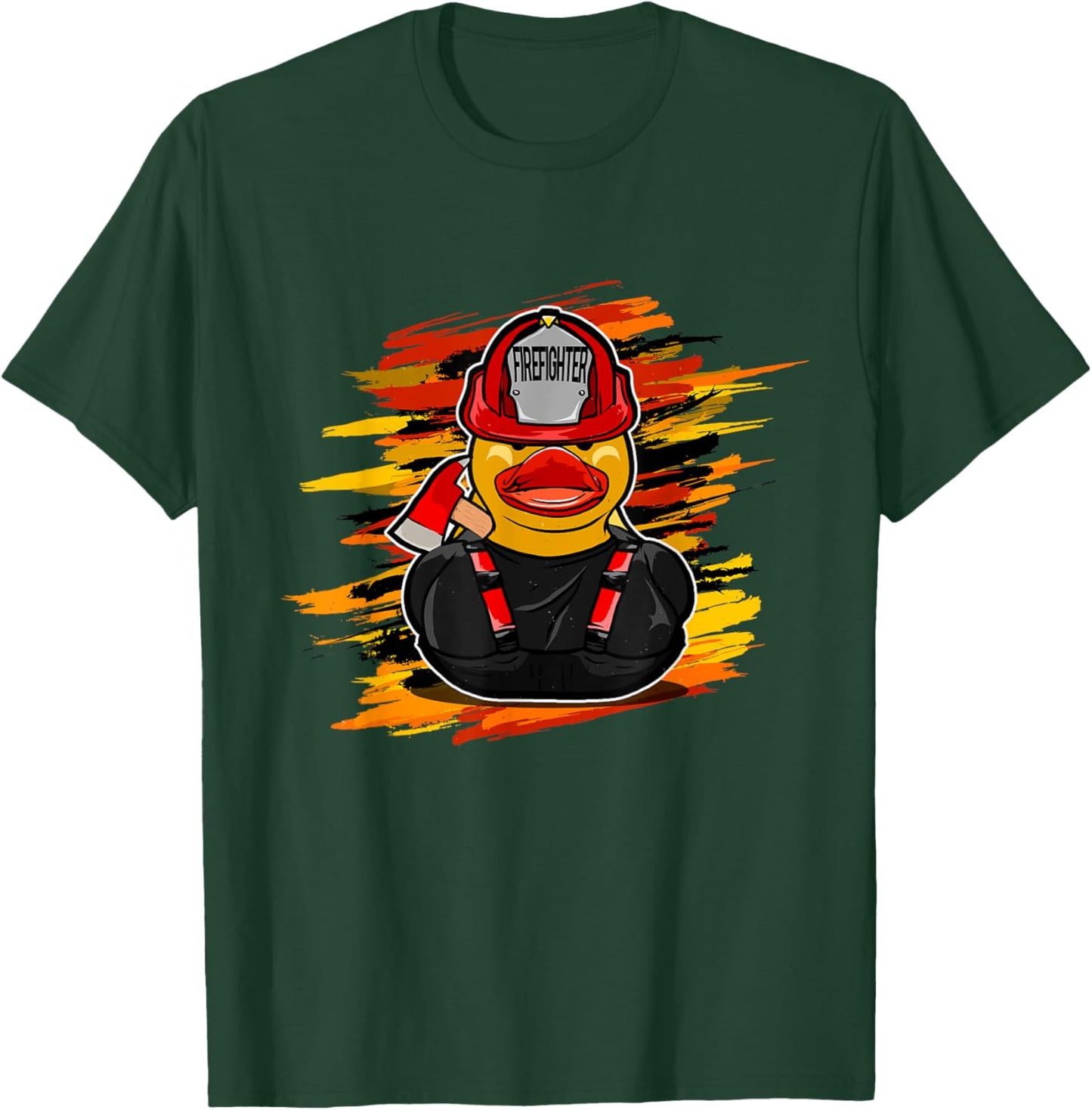 Fire Brigade Duck -Kids Black Firefighter Duck T-Shirt - T-Shirt | Forest