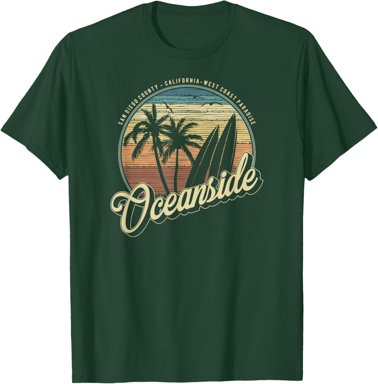 Vintage Oceanside San Diego County California Surf Style T-Shirt - T-Shirt | Forest