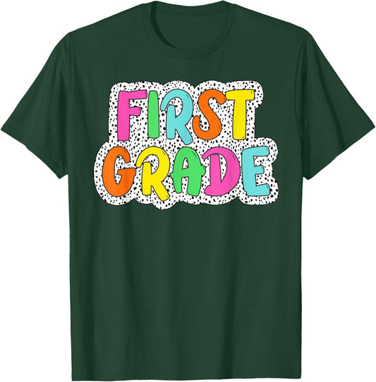First Grade Back To School Dalmatian Dots Teacher Student T-Shirt - T-Shirt | Forest