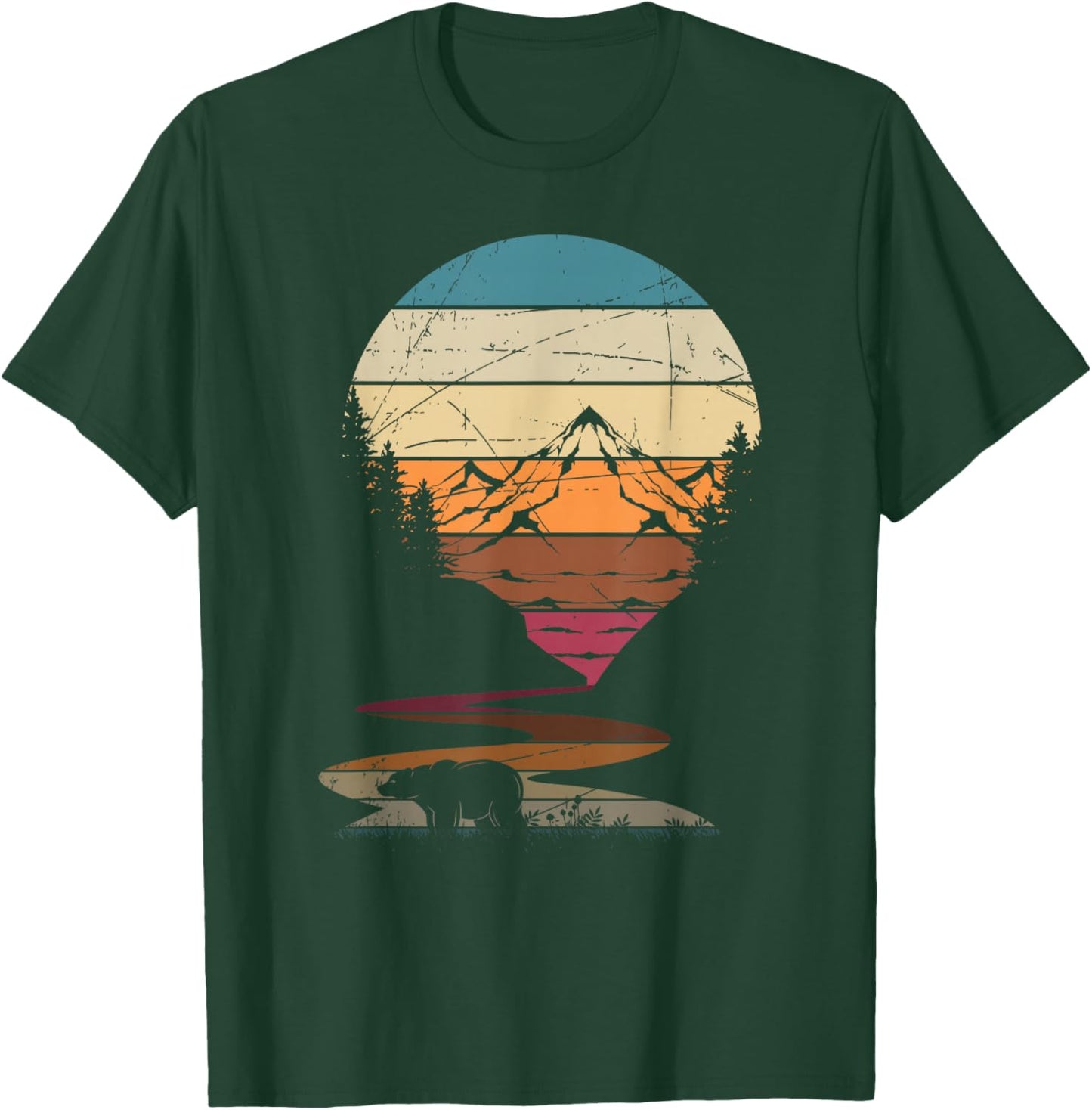 Retro Outdoor Nature Trees Bear Mountains Forest Hiking T-Shirt - T-Shirt | Forest