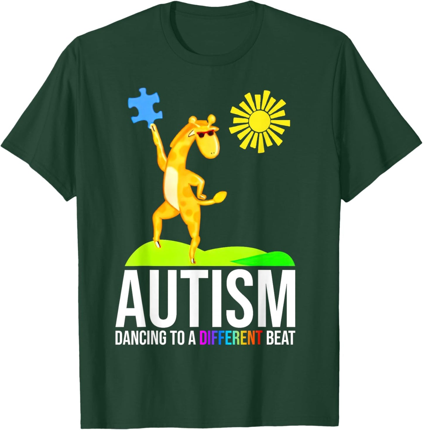 Autism Dancing To A Different Beat Funny Awareness Giraffe T-Shirt - T-Shirt | Forest