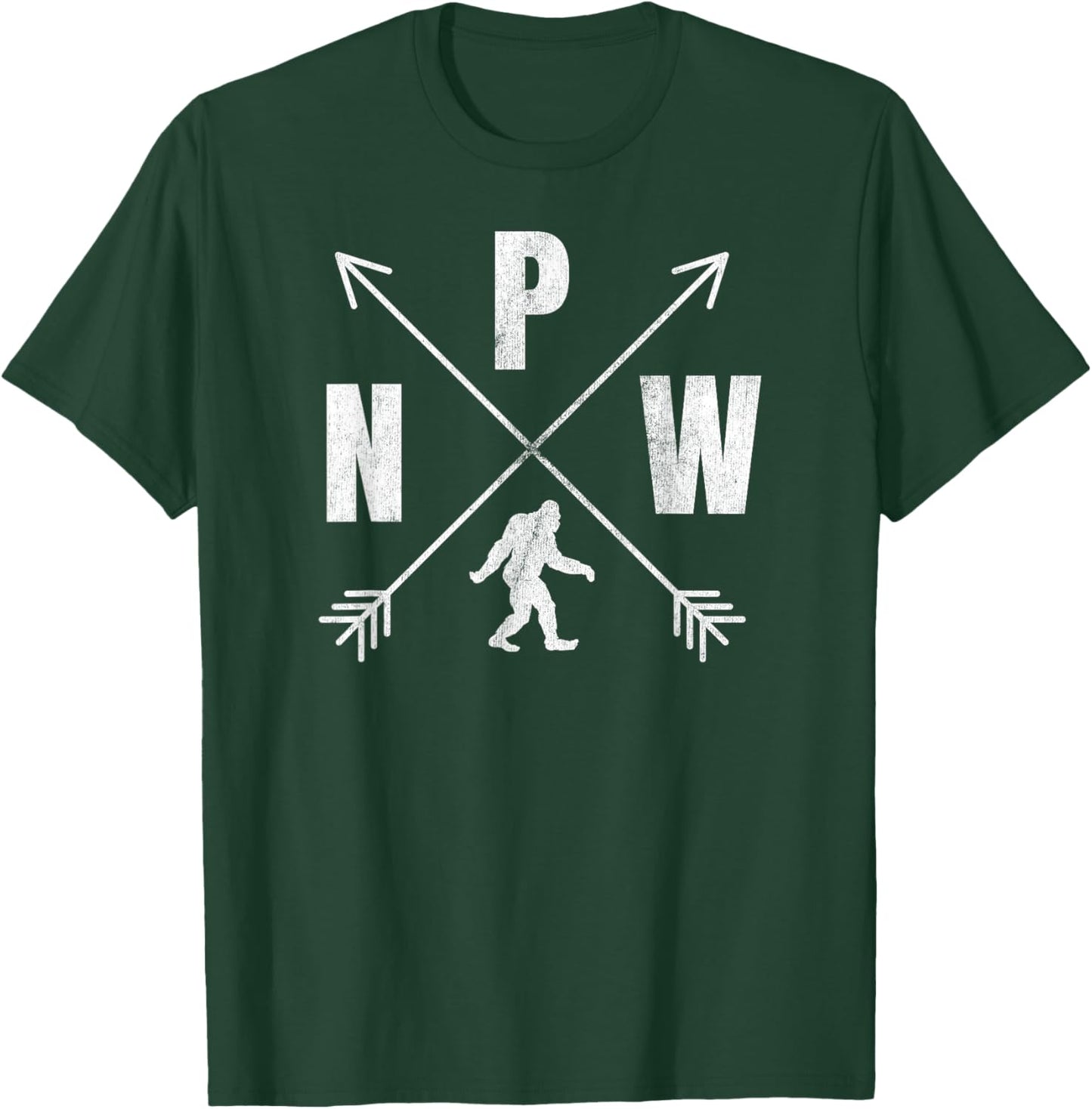 Bigfoot Sasquatch PNW Logo Compass Crossed Arrows Distressed T-Shirt - T-Shirt | Forest