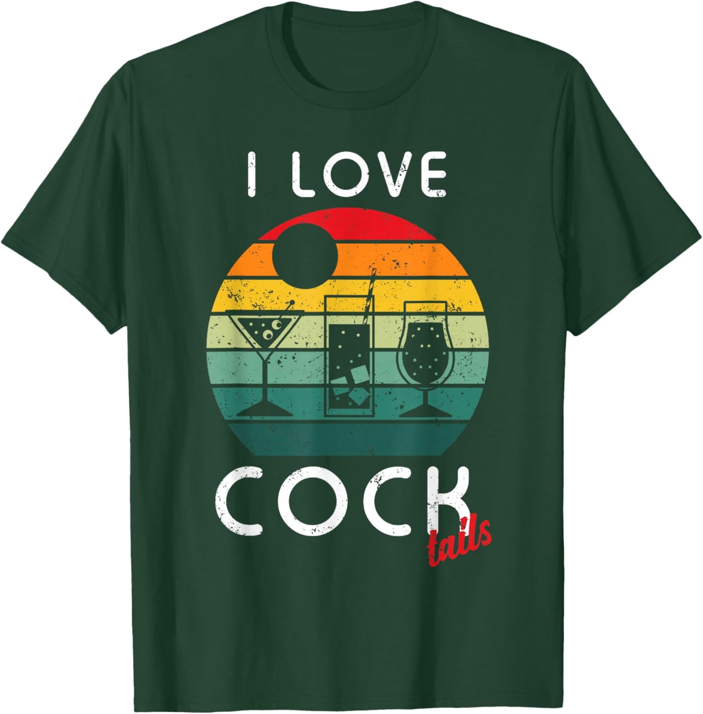Retro I Love Cocktails Funny Adult Drinking Humor Pun T-Shirt - T-Shirt | Forest