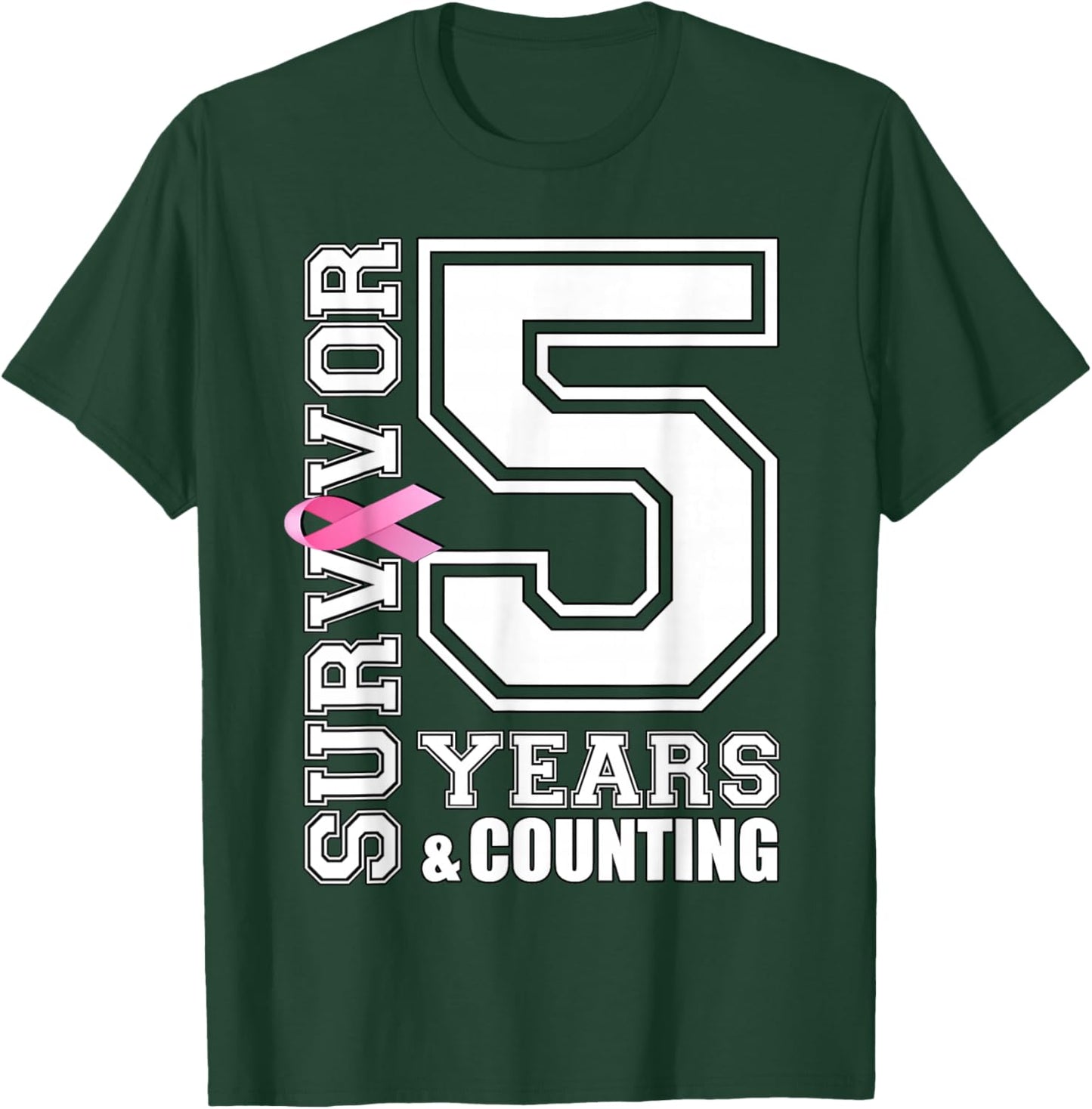 5 Years Breast Cancer Survivor Pink Ribbon Gifts T-Shirt - T-Shirt | Forest