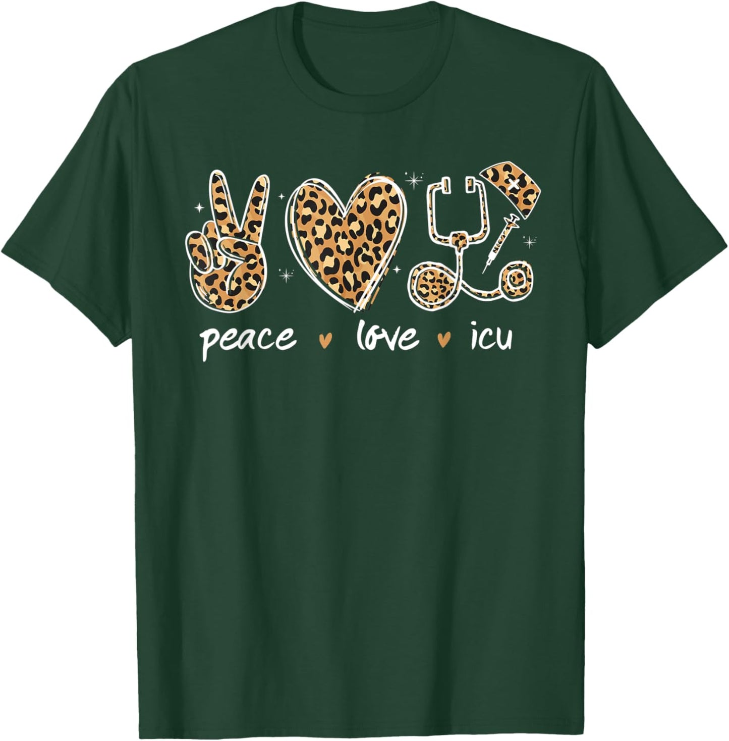 Peace love Icu nurse life leopard Print stethoscope Heart T-Shirt - T-Shirt | Forest