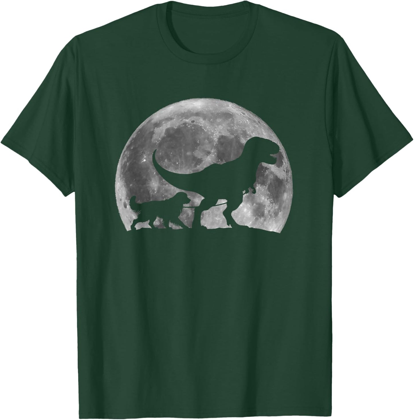 T Rex Walking a Dog Funny Golden Retriever Moon Halloween T-Shirt - T-Shirt | Forest