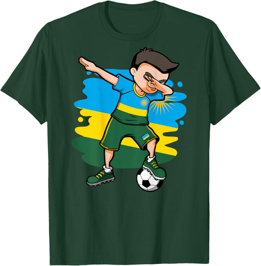 Dabbing Soccer Boy - Rwanda Jersey Rwandan Football Lovers T-Shirt - T-Shirt | Forest