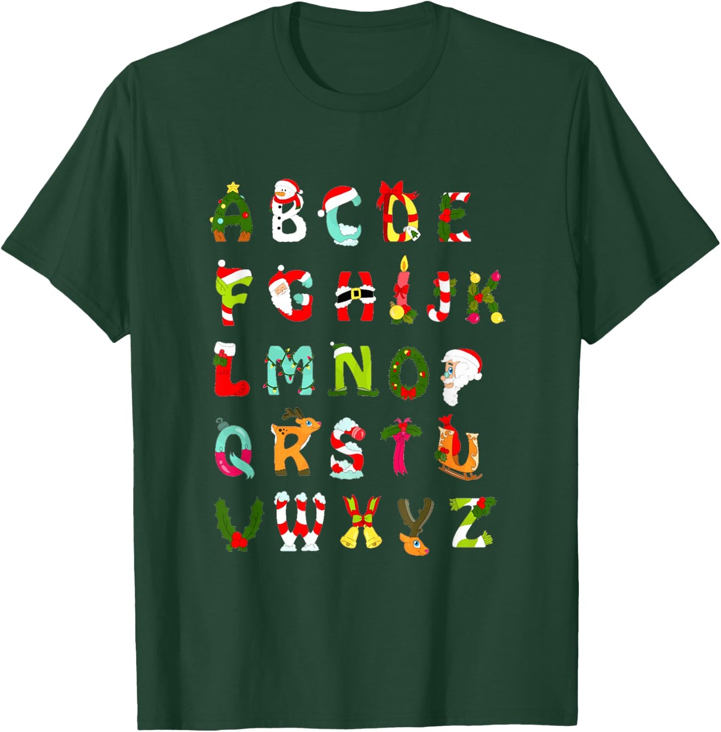 Christmas Alphabet ABC Cute Xmas Prek Teacher Men Women T-Shirt - T-Shirt | Forest