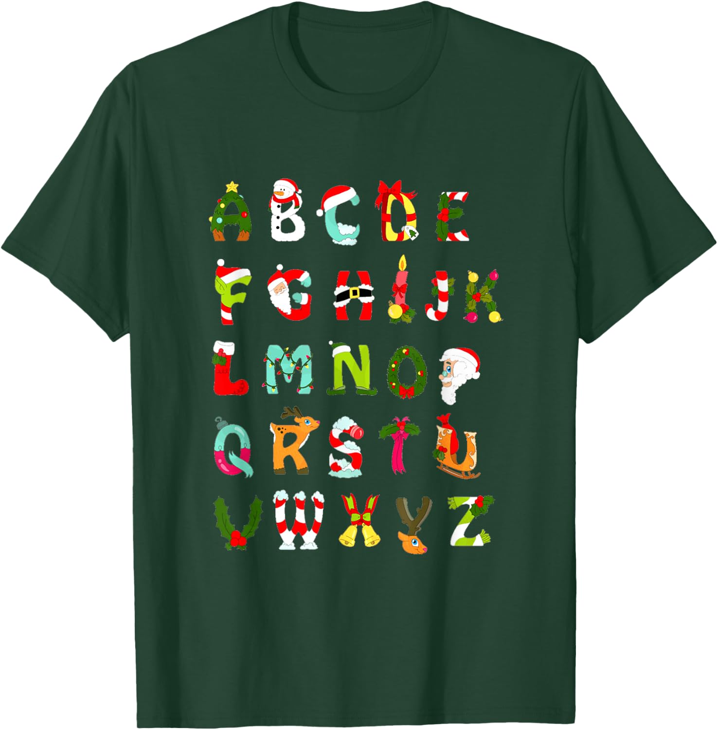 Christmas Alphabet ABC Cute Xmas Prek Teacher Men Women T-Shirt - T-Shirt | Forest