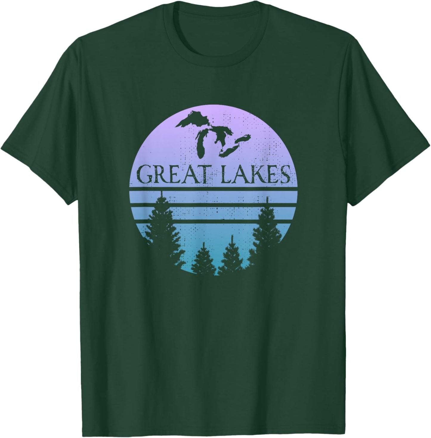 Great Lakes of Michigan Lakes Silhouette Trees T-Shirt - T-Shirt | Forest