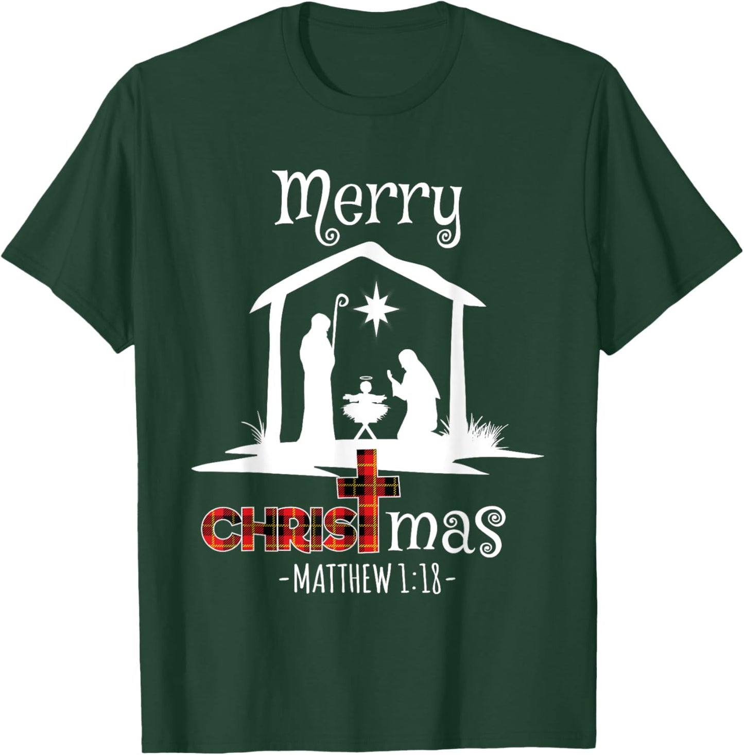 Merry Christmas Cute Buffalo Plaid Christians T-Shirt - T-Shirt | Forest