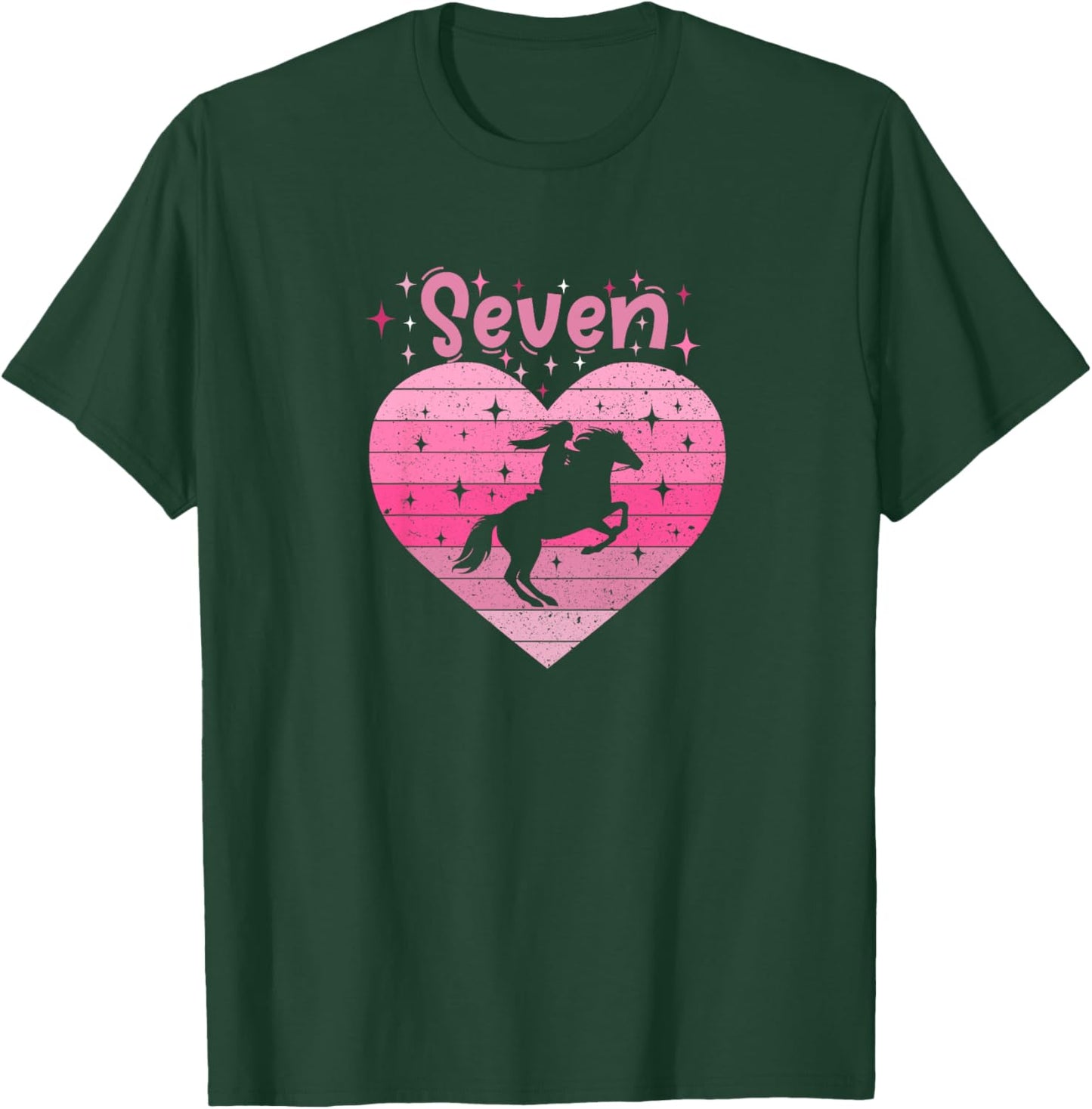 Kids Girl I Am 7 Years age Horse Riding seventh 7th Birthday T-Shirt - T-Shirt | Forest