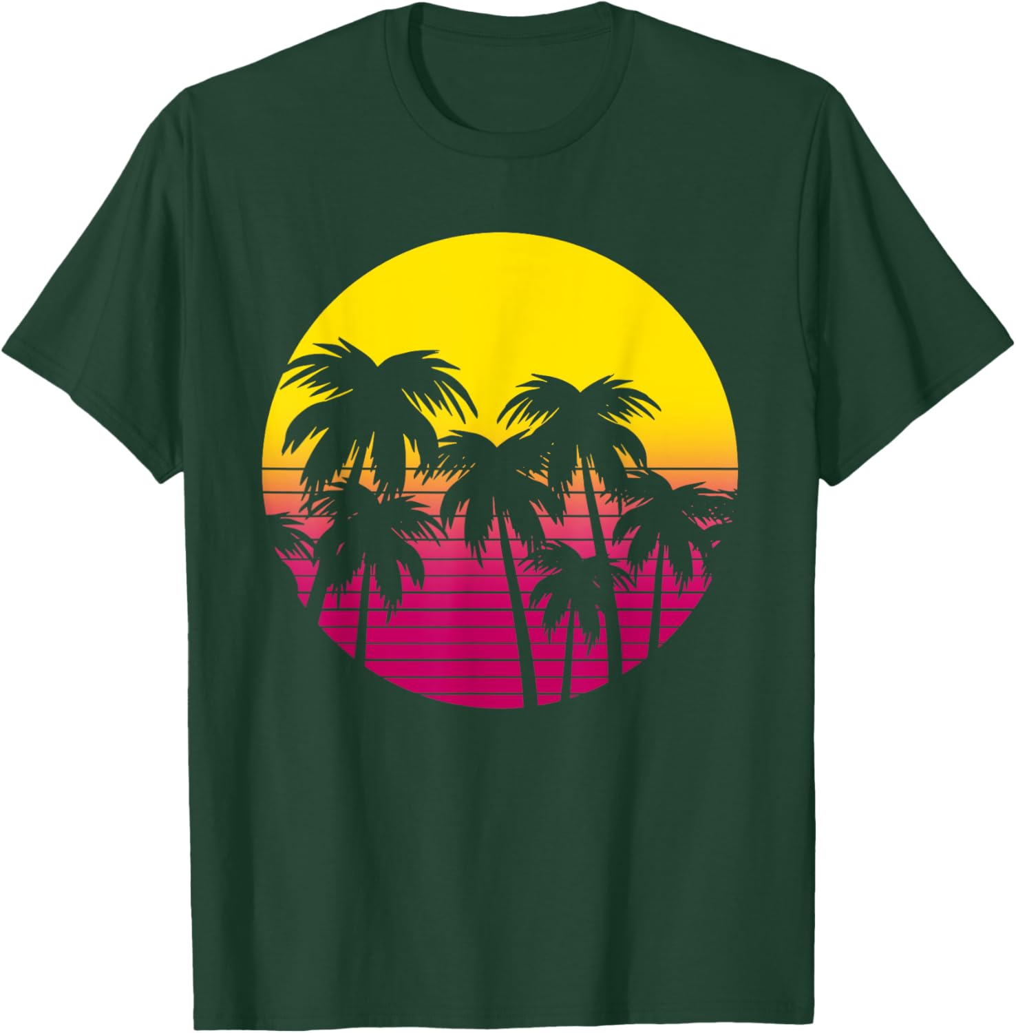 Retro Palm Trees Beach Sunset 80s Summer Vacation Men Women Girls Kids T-Shirt - T-Shirt | Forest