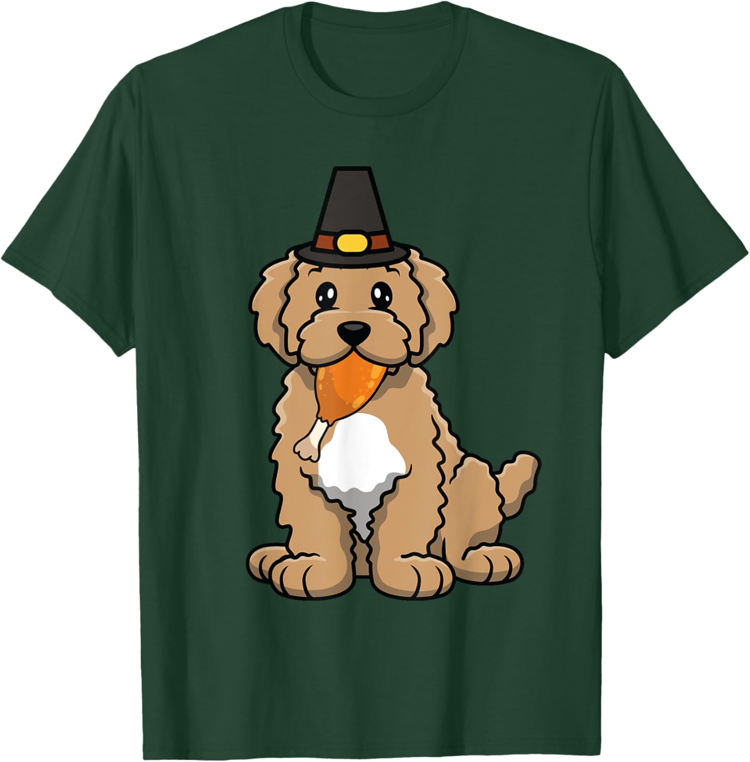 Poodle Eating Turkey Leg Thanksgiving Day Dog Puppy Fall Men Women Girls Kids T-Shirt - T-Shirt | Forest