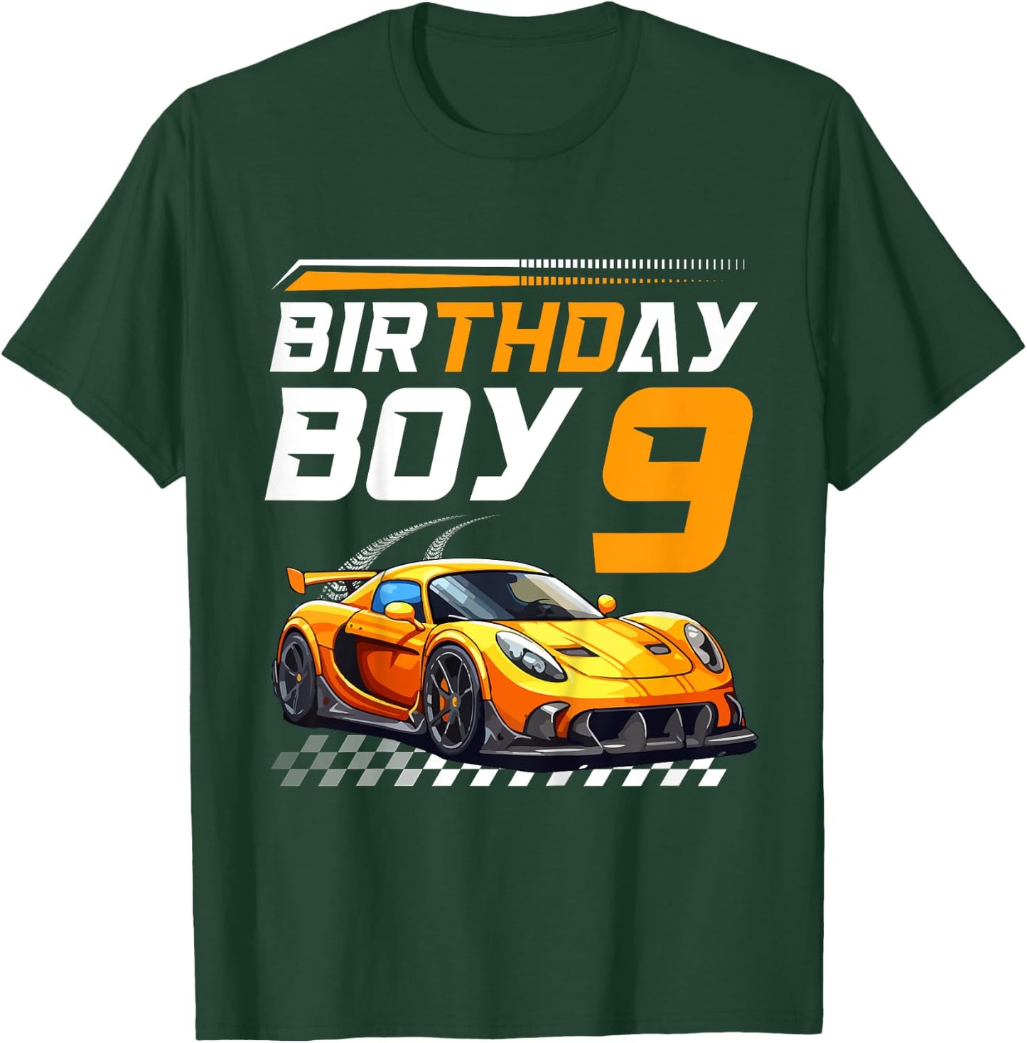 Kids Birthday Boy 9 years Race Car 9th Birthday Racing Car T-Shirt - T-Shirt | Forest