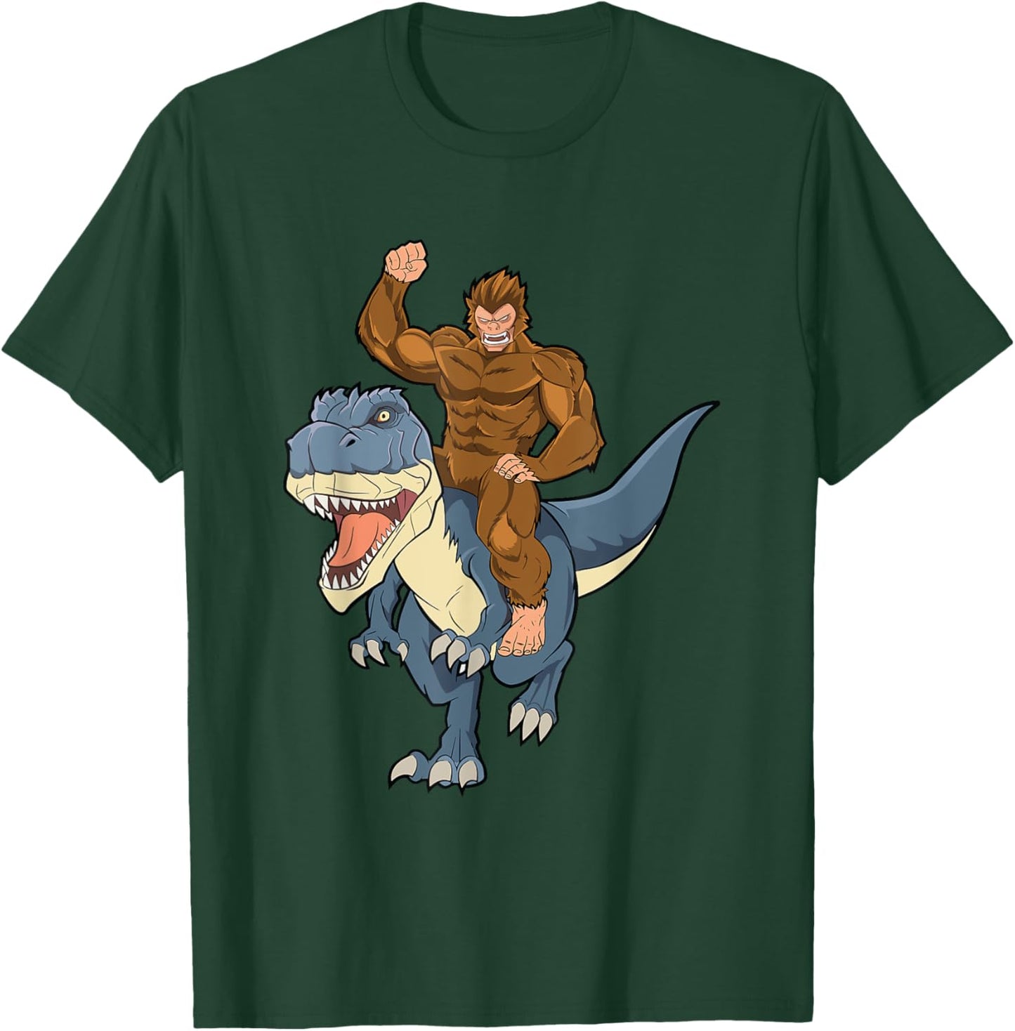 Bigfoot Sasquatch Riding Dinosaur T Rex For Boys Girls Kids T-Shirt - T-Shirt | Forest
