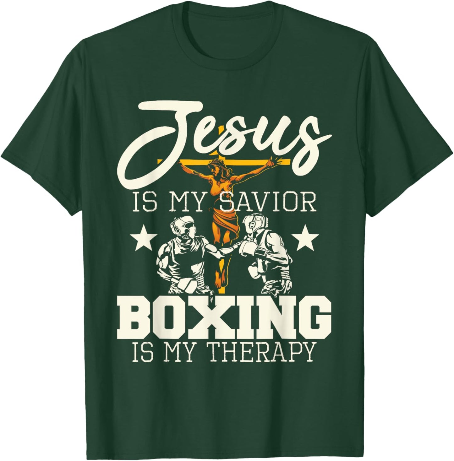 Jesus Is My Savior Boxing Is my Therapy - Gym Boxer T-Shirt - T-Shirt | Forest