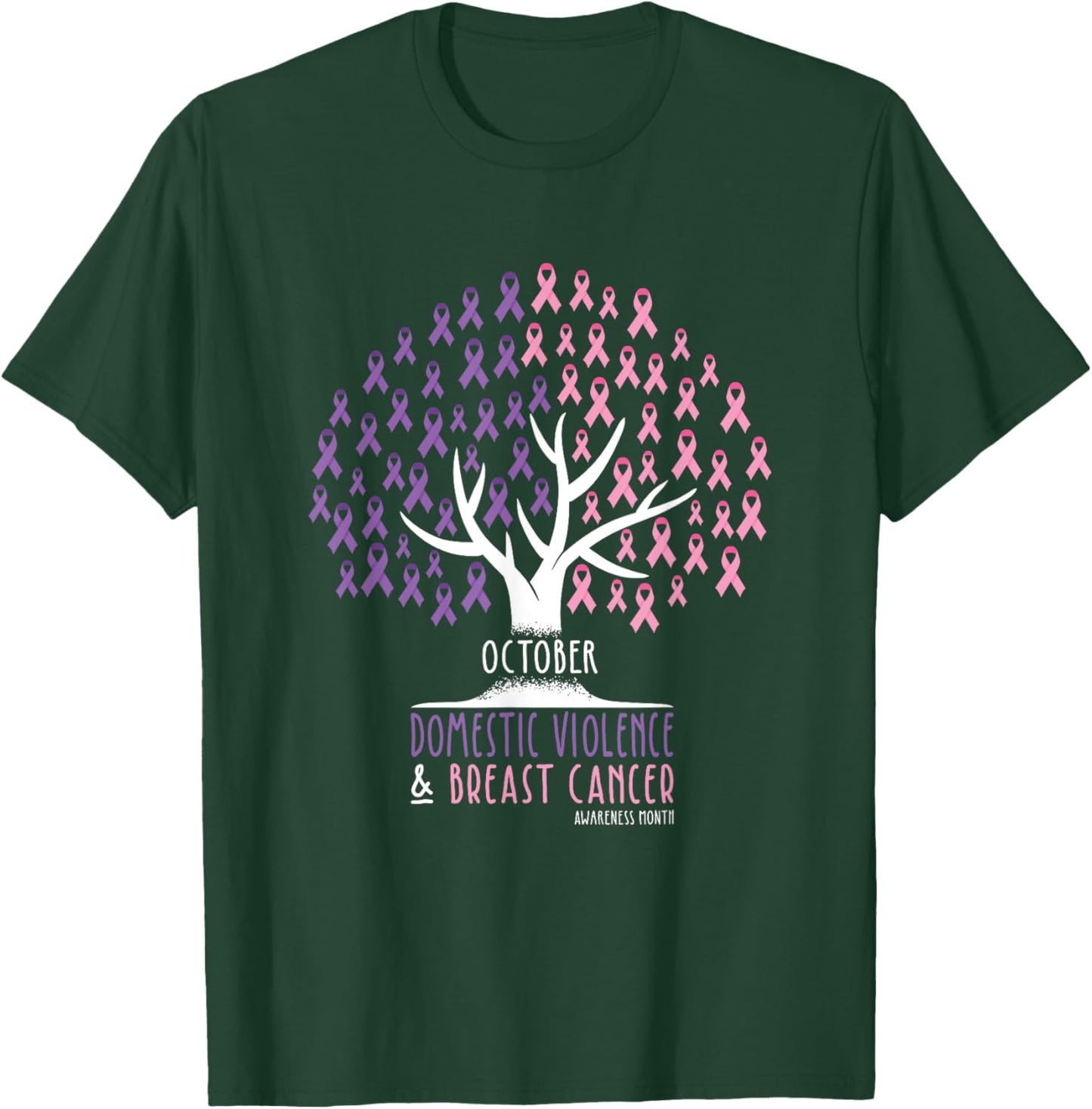 Ribbon Tree - Breast Cancer and Domestic Violence Awareness T-Shirt - T-Shirt | Forest