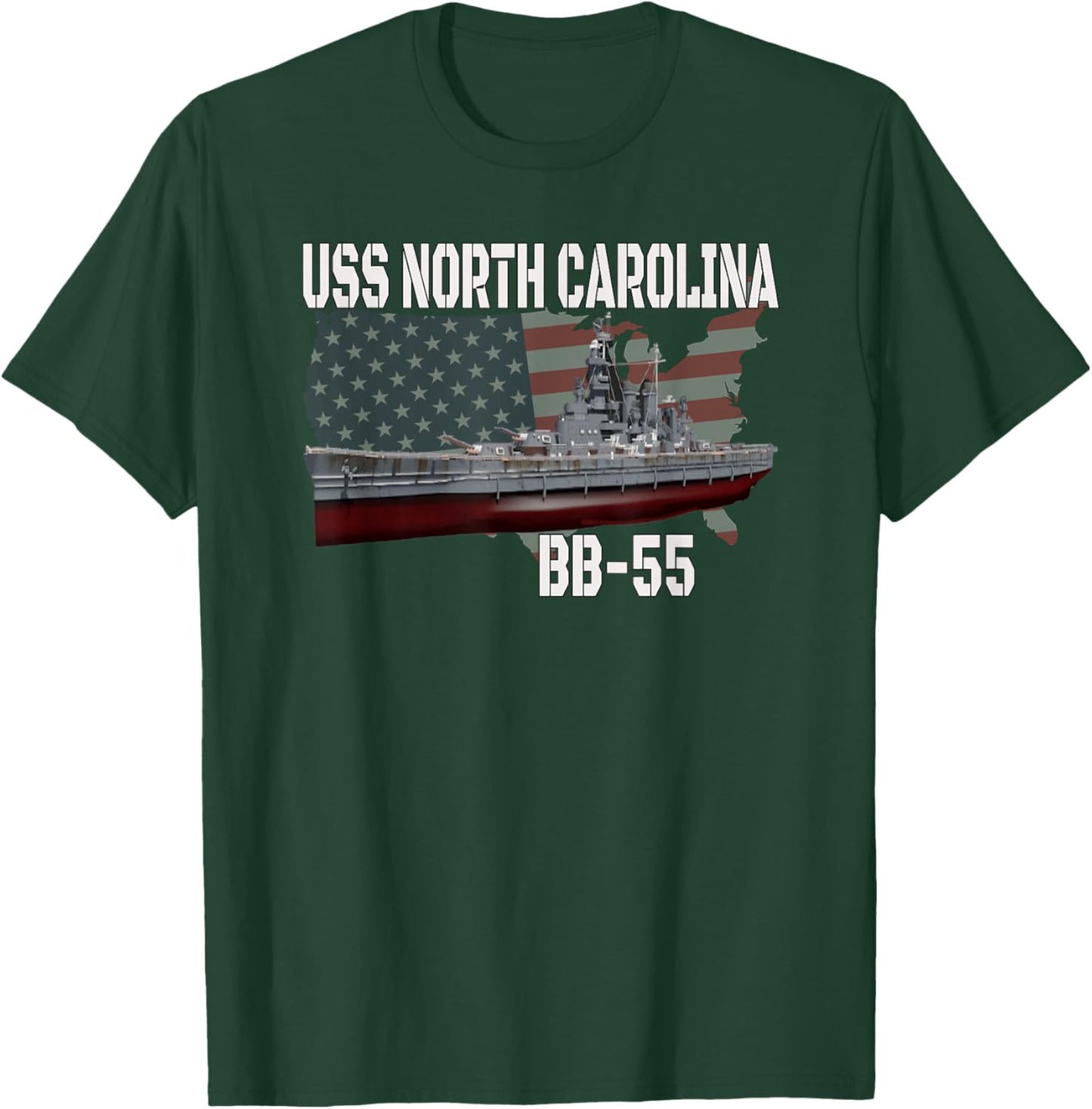 WW2 American Battleship USS North Carolina BB-55 Warships T-Shirt - T-Shirt | Forest