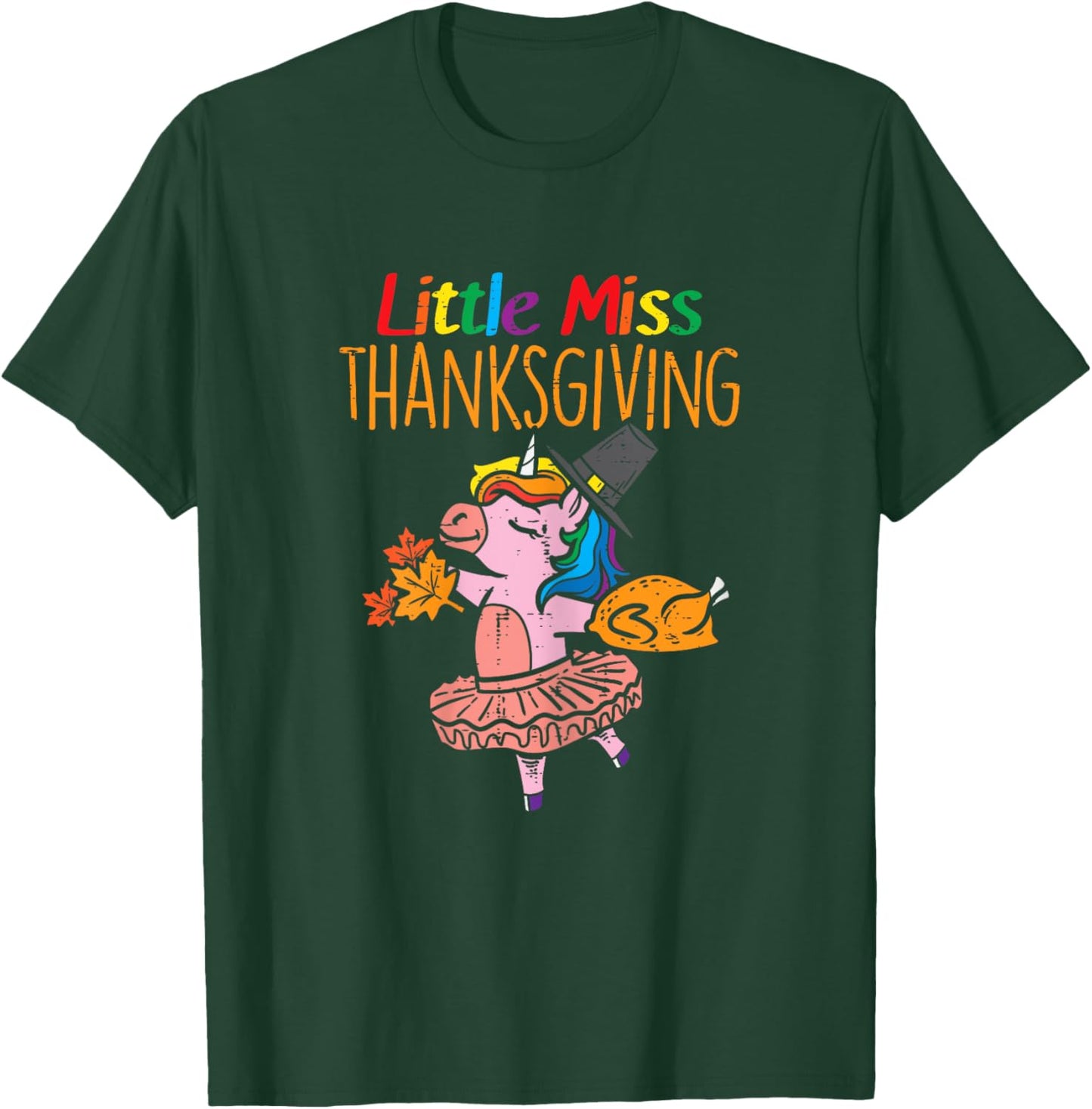 Unicorn Little Miss Thanksgiving Cute Toddler Kids Girls T-Shirt - T-Shirt | Forest
