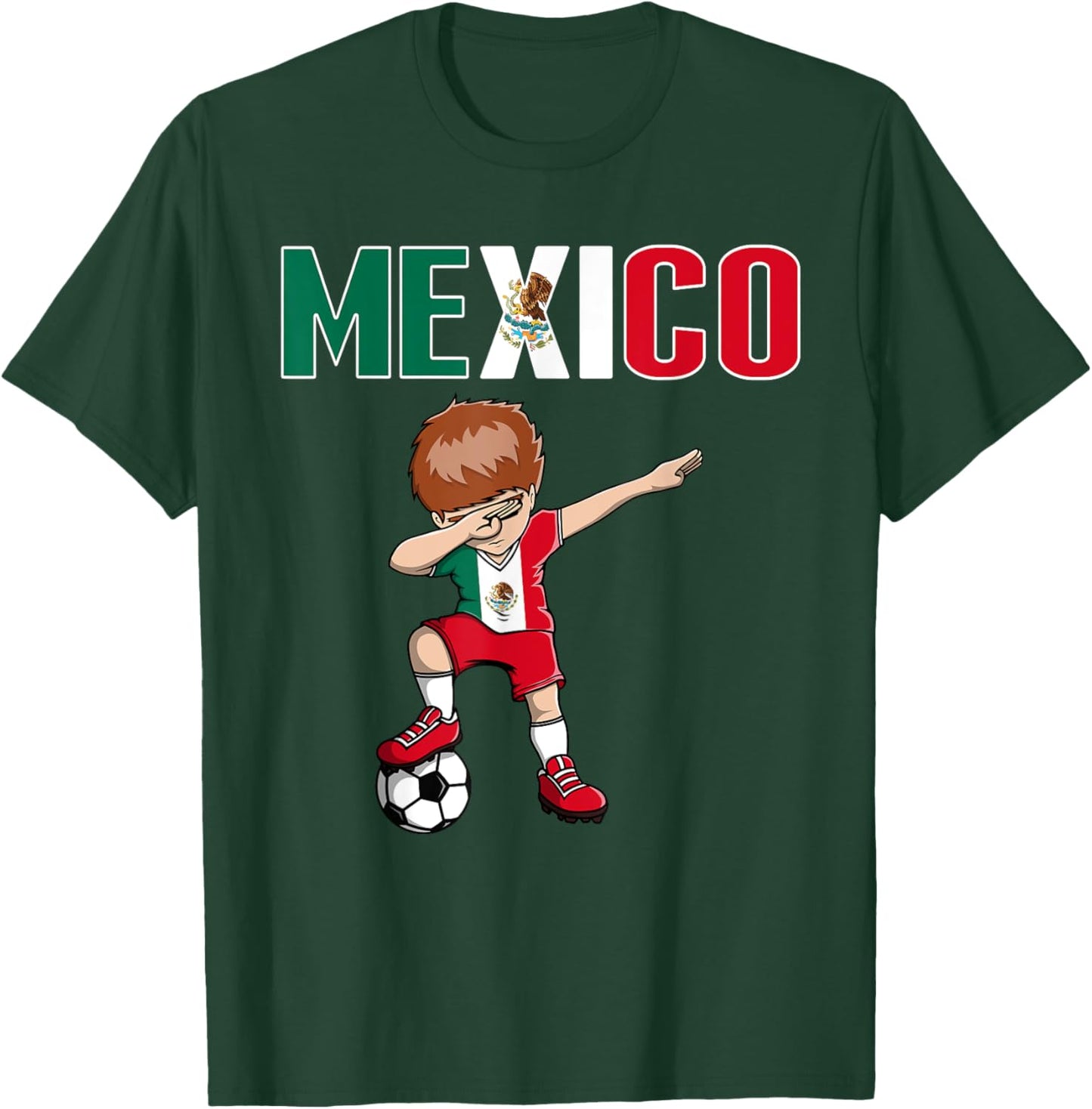 Dabbing Soccer Boy Mexico Soccer Fans Jersey Mexican Flag T-Shirt - T-Shirt | Forest