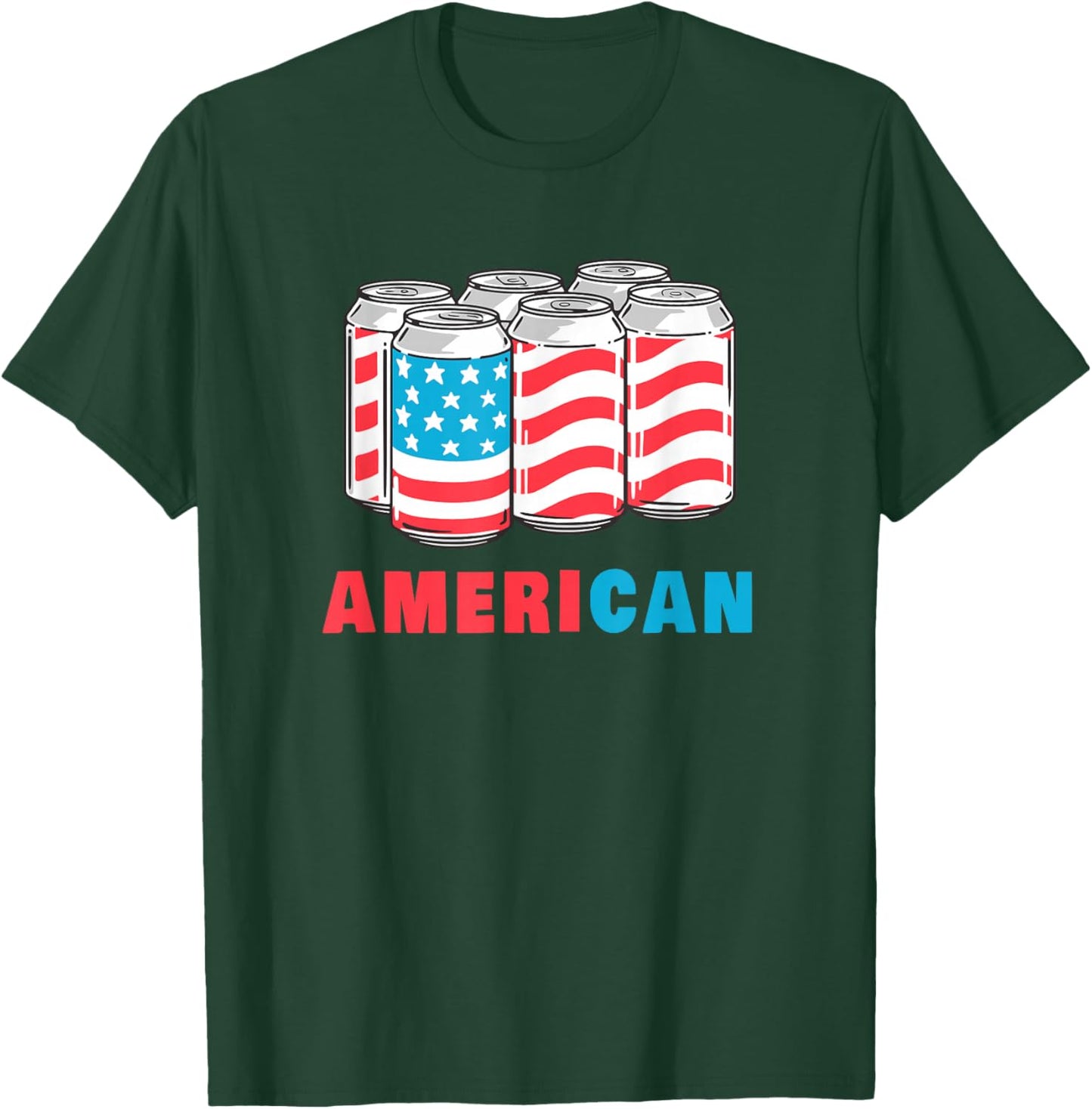 AmeriCan Funny 4th of July Beer Patriotic USA Flag T-Shirt - T-Shirt | Forest
