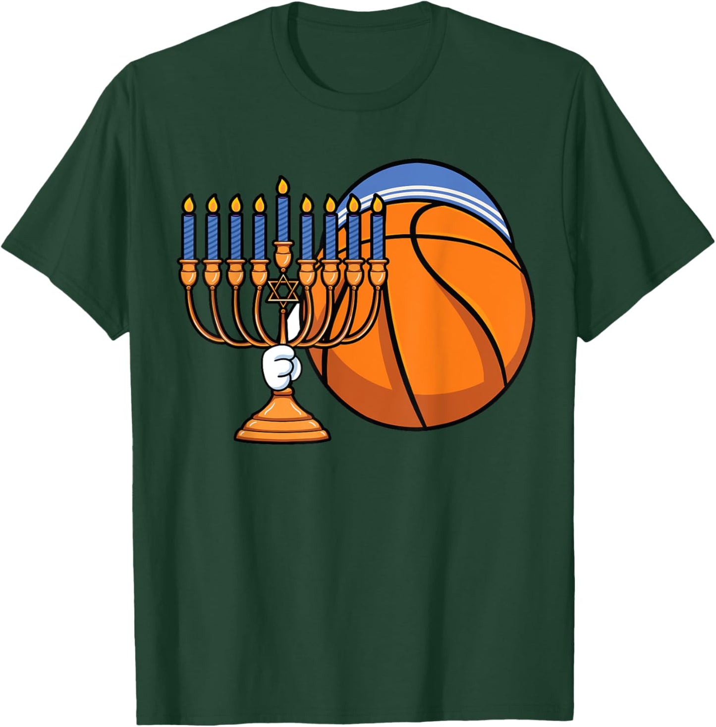 Hanukkah Basketball Festival Of Lights Chanukah Jewish Latke T-Shirt - T-Shirt | Forest