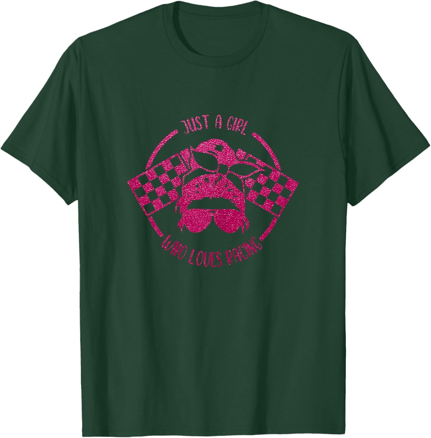Just A Girl Who Loves Racing Race Day Checkered Flags Gift T-Shirt - T-Shirt | Forest