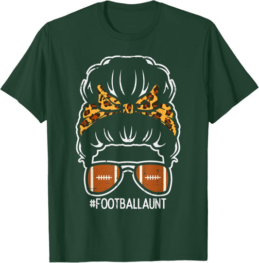American Football Aunt Leopard Bun Family Aunty Auntie Women T-Shirt - T-Shirt | Forest