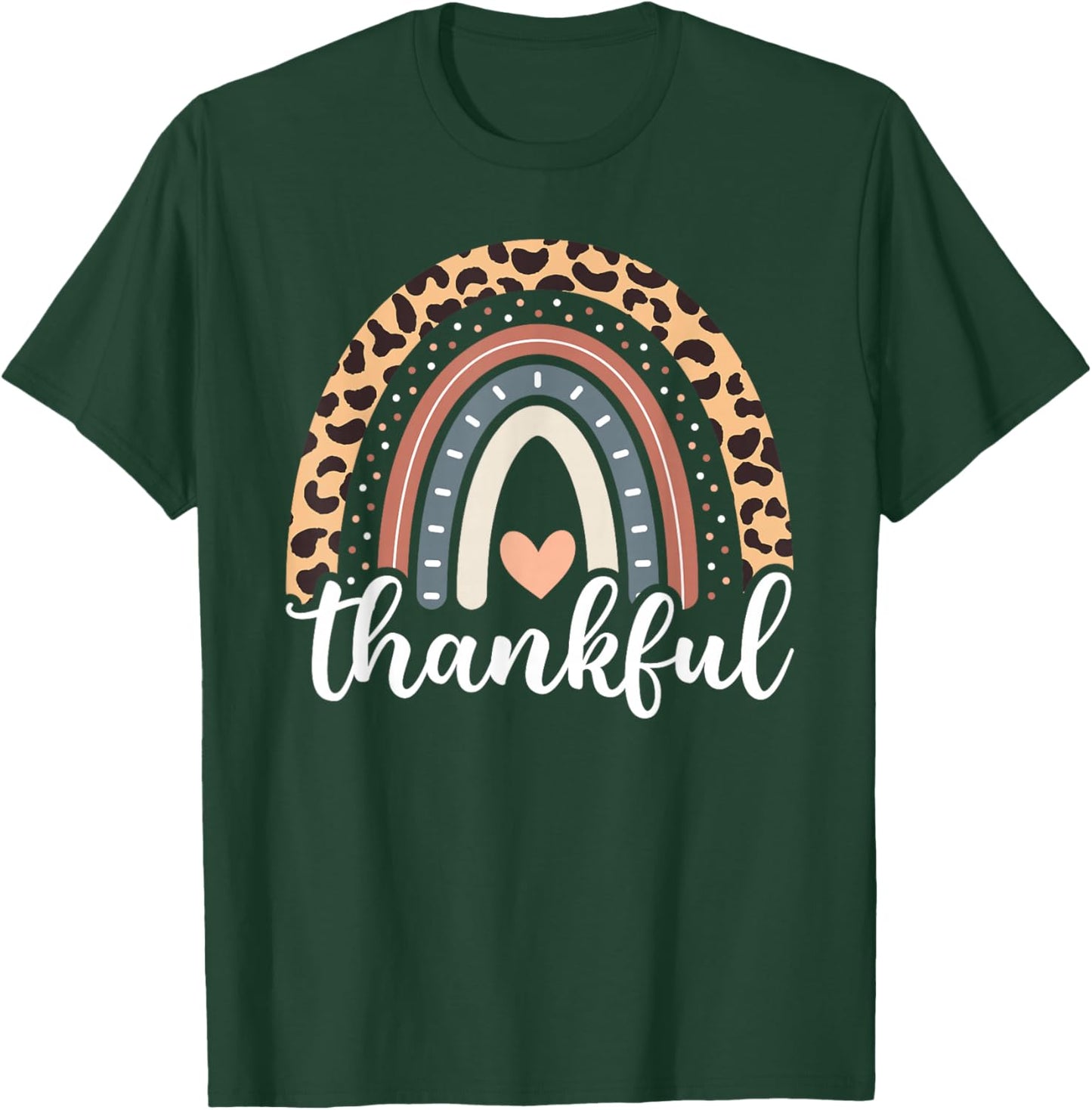 Thankful Thanksgiving Rainbow Leopard Print 2024 Women Girls T-Shirt - T-Shirt | Forest