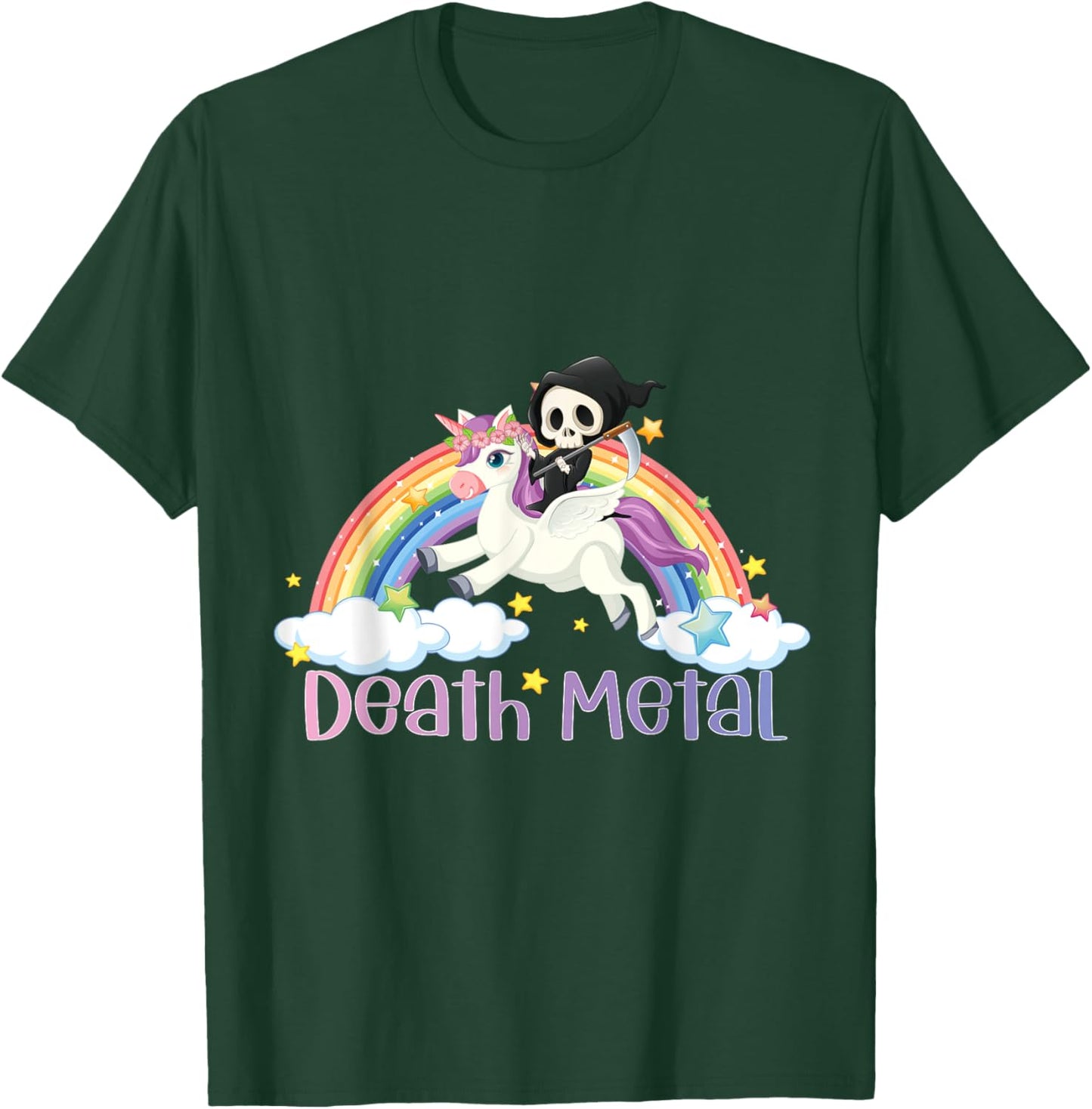 Grim Reaper Rainbow Colorful Stars Unicorn Death-Metal T-Shirt - T-Shirt | Forest