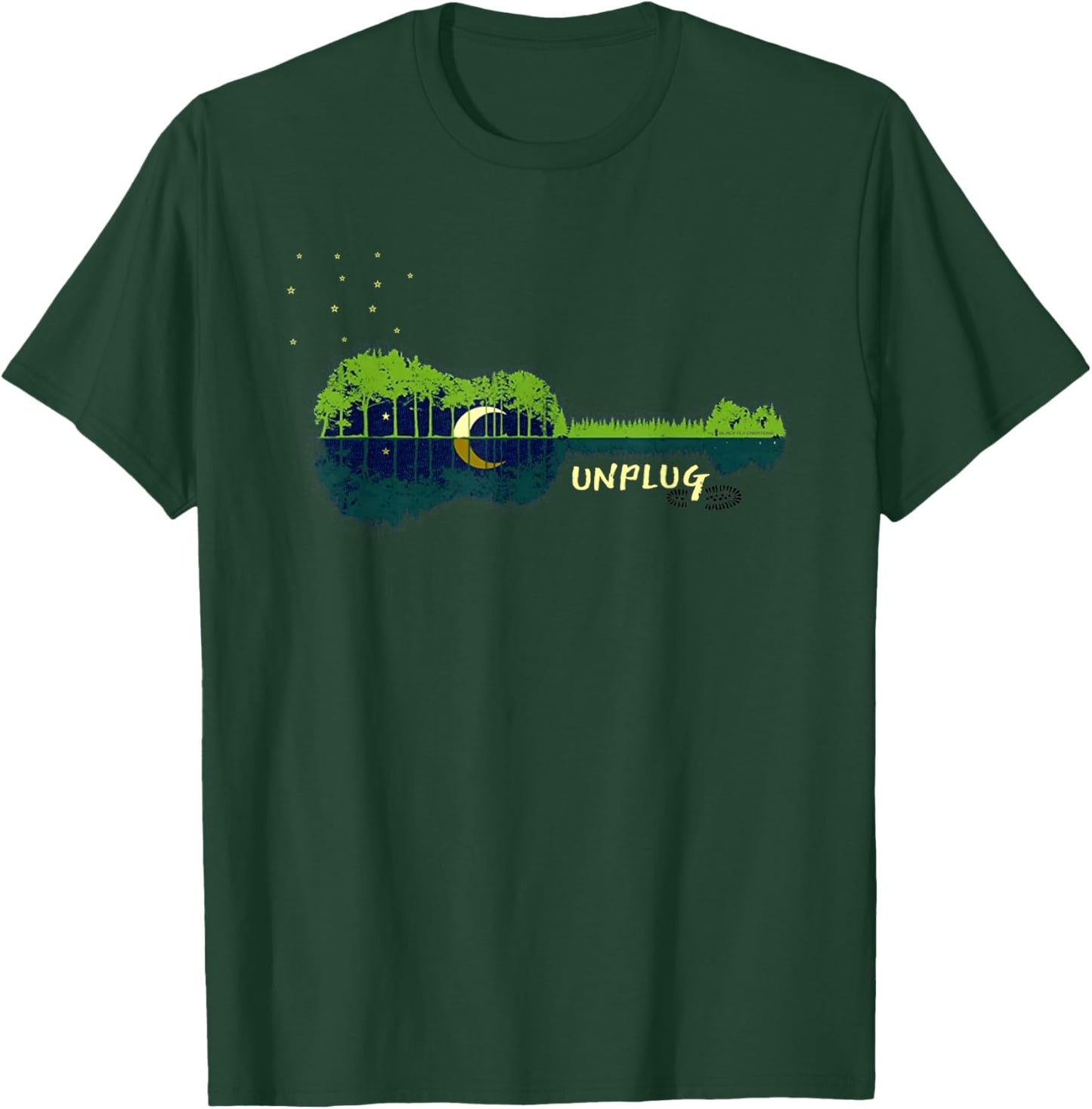 "Unplug" Acoustic Guitar Forest Outdpor Camping Apparel T-Shirt - T-Shirt | Forest
