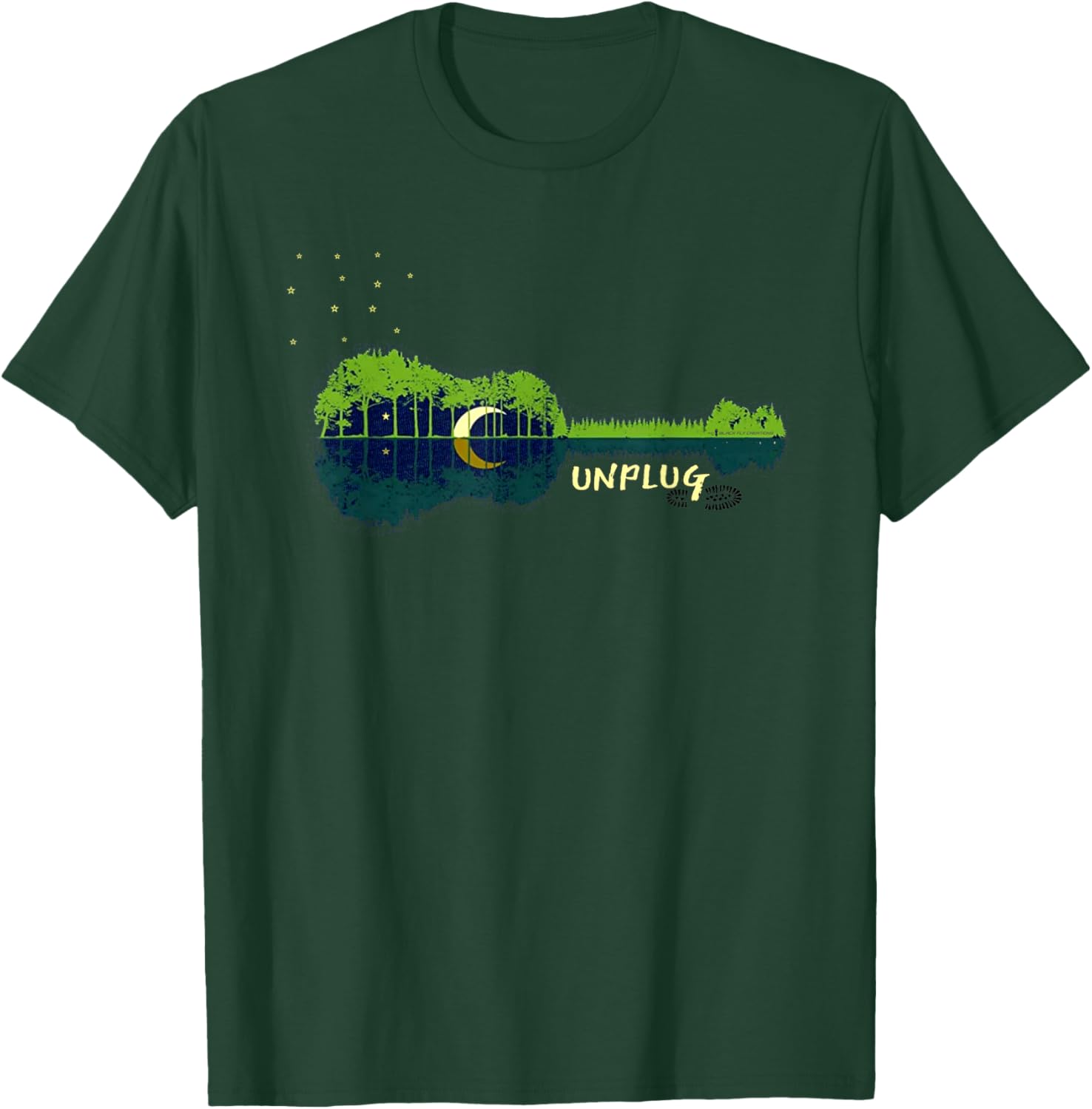 "Unplug" Acoustic Guitar Forest Outdpor Camping Apparel T-Shirt - T-Shirt | Forest