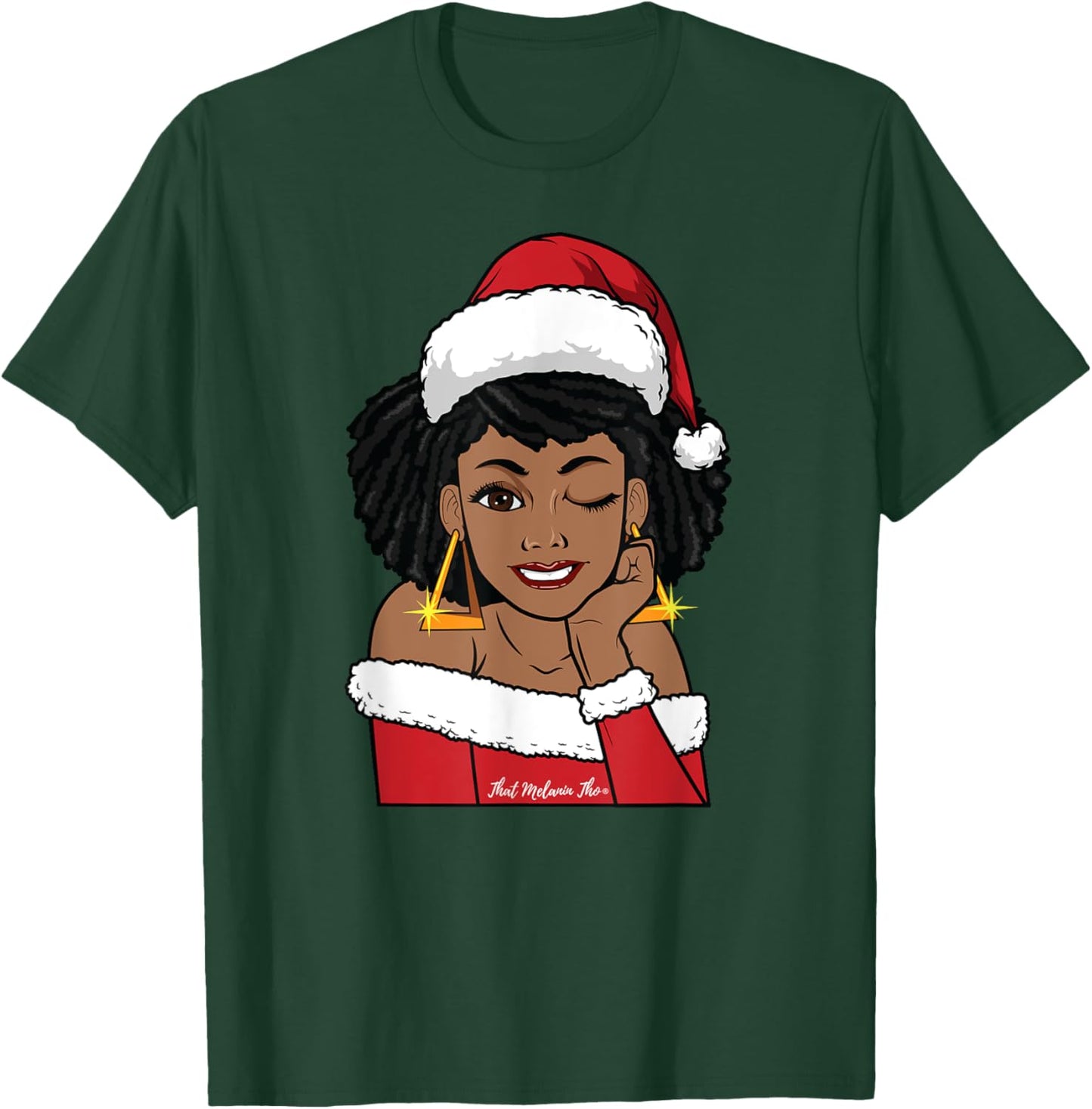 Black Mrs. Claus w/Afro Winking African American Christmas T-Shirt - T-Shirt | Forest
