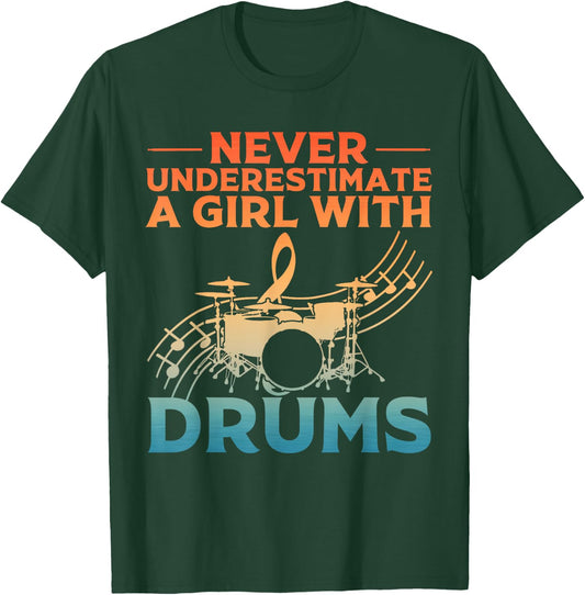 Funny Drummer Art Girls Drum Set Musician Drumming T-Shirt - T-Shirt | Forest