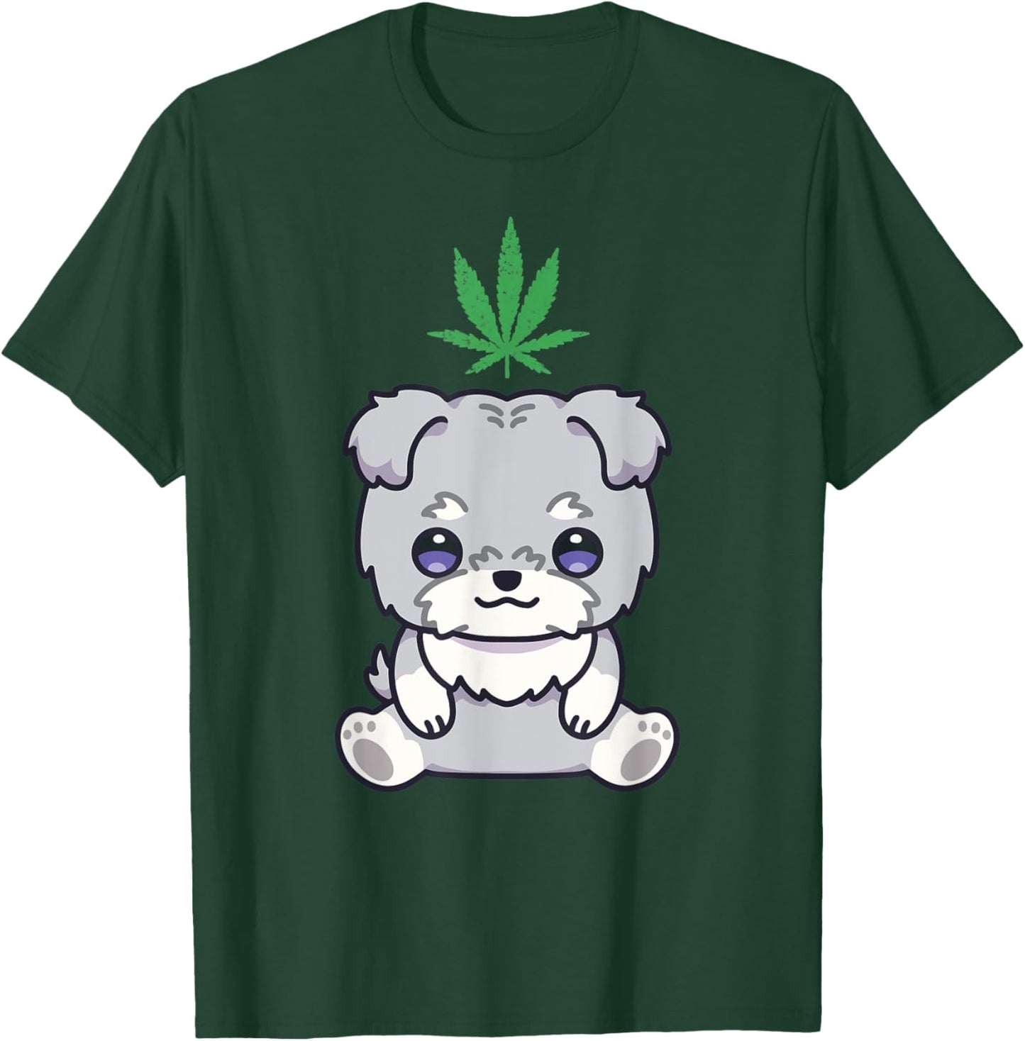 Schnauzer Dog Weed Marijuana Kawaii Anime Cannabis Leaf T-Shirt - T-Shirt | Forest