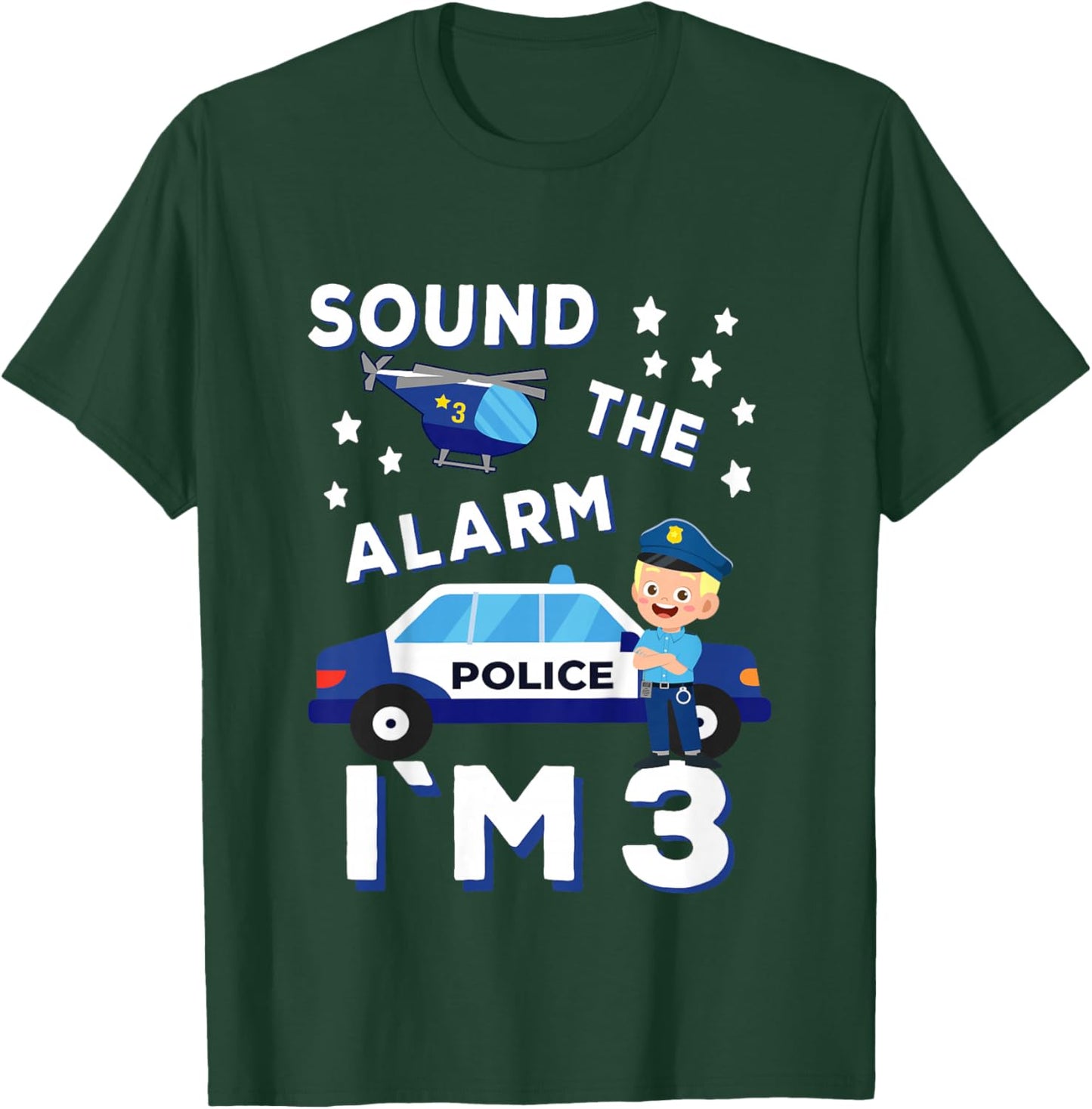 Birthday Police Fire Emergency Vehicles Kids Gifts Kids Police Car 3rd Birthday Party Boys T-Shirt - T-Shirt | Forest