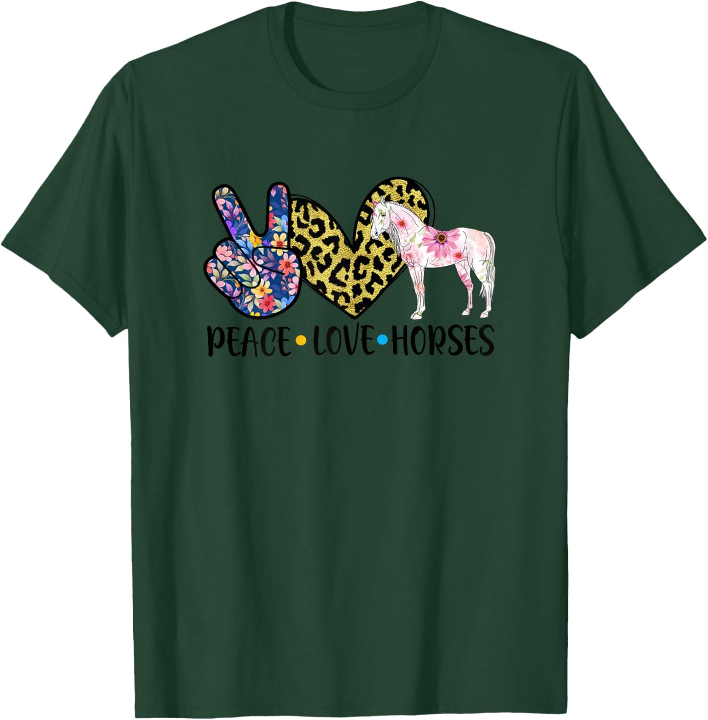 Peace Love Horses Cute Horse Lover Teen Girls T-Shirt - T-Shirt | Forest