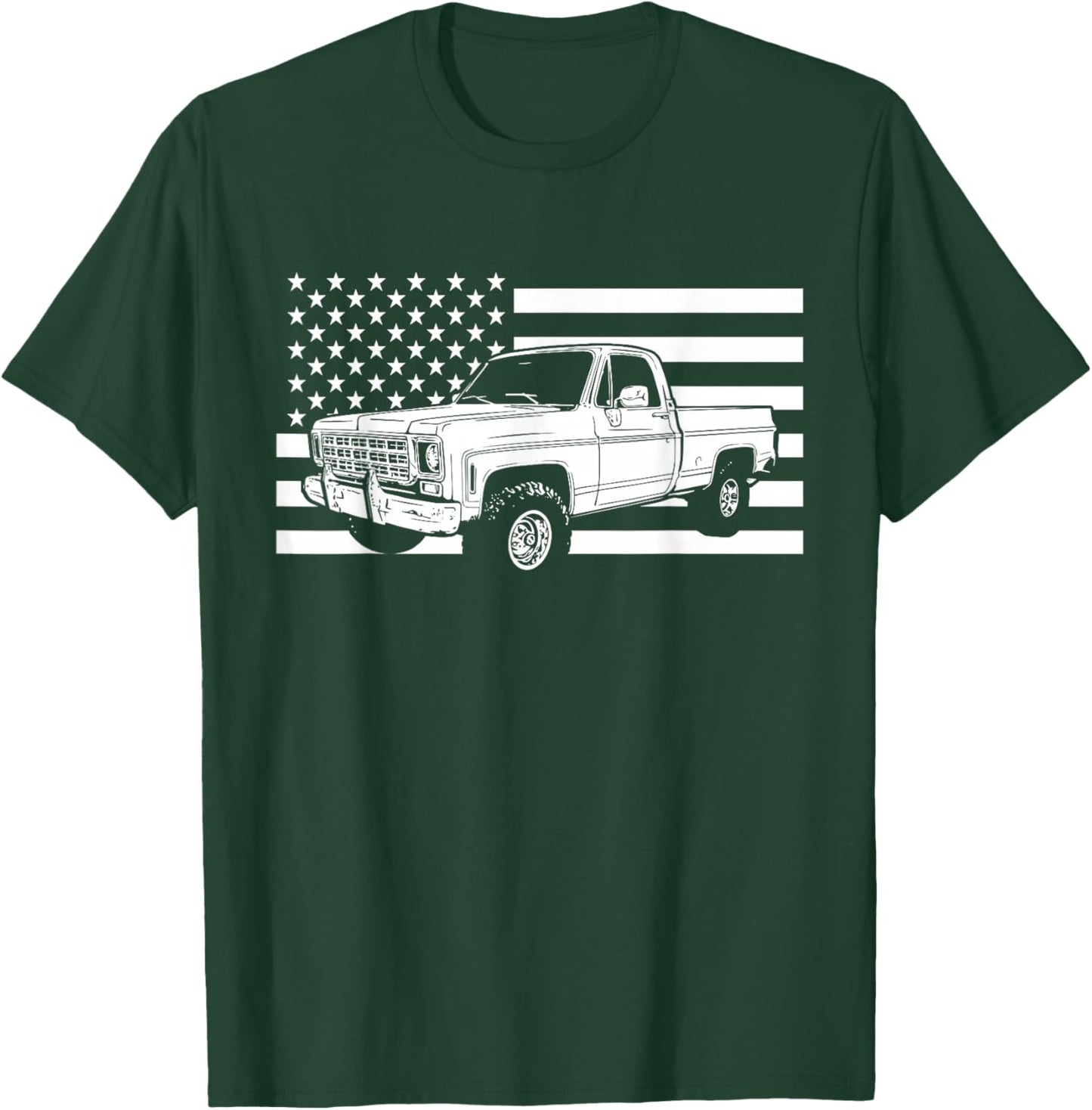 77 Square Body Truck American Flag Squarebody T-Shirt - T-Shirt | Forest