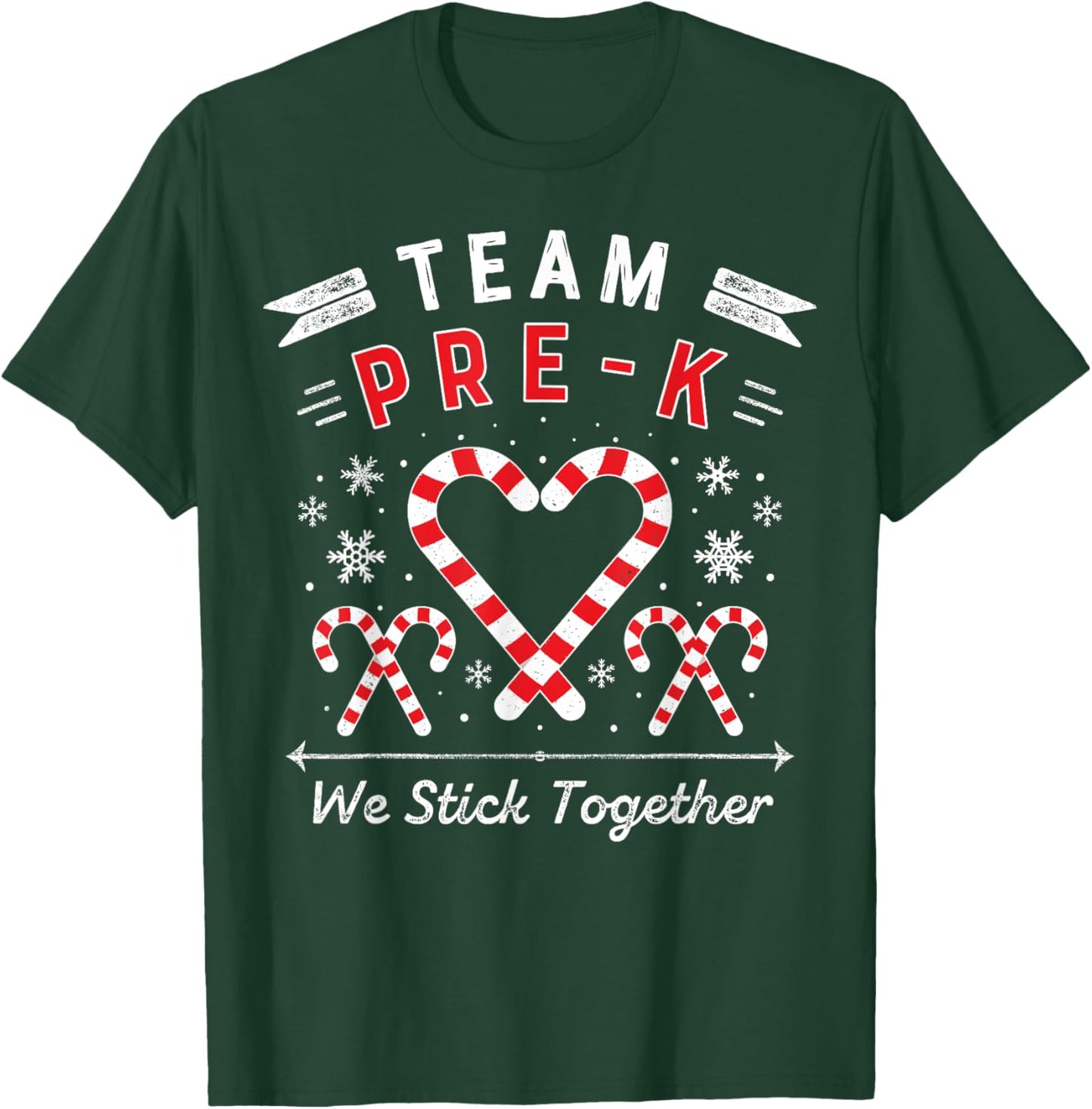 Team Pre-K Christmas Candy Cane Heart Preschool PreK Teacher Women Kids T-Shirt - T-Shirt | Forest