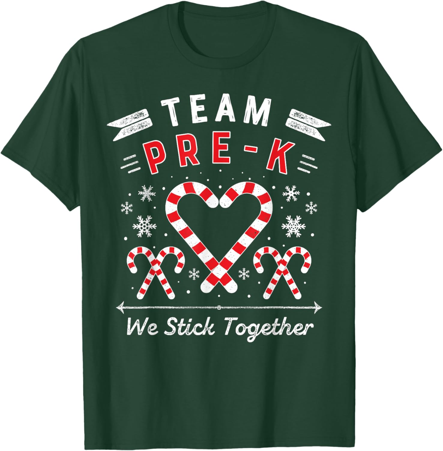 Team Pre-K Christmas Candy Cane Heart Preschool PreK Teacher Women Kids T-Shirt - T-Shirt | Forest