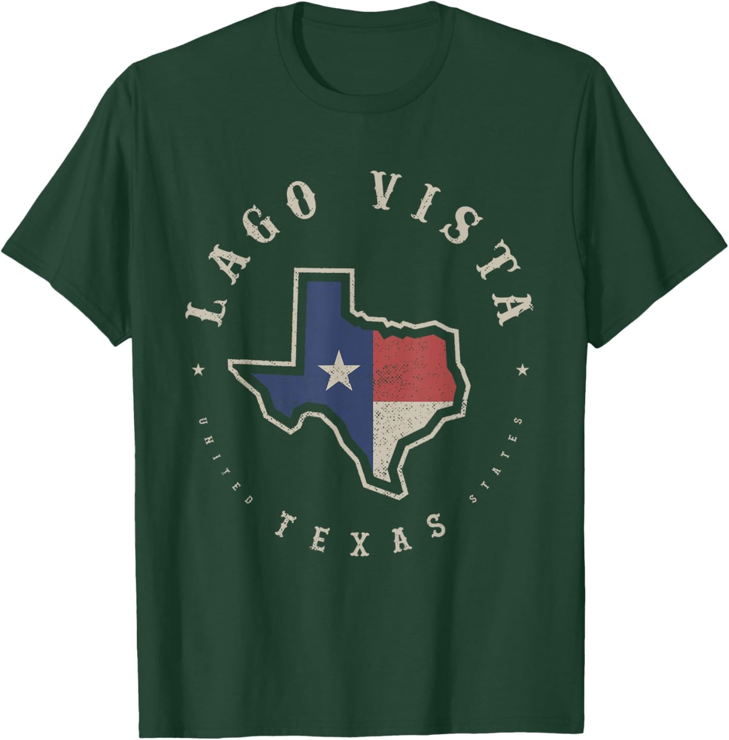 Vintage Lago Vista Texas State Flag Map Souvenir Gift T-Shirt - T-Shirt | Forest
