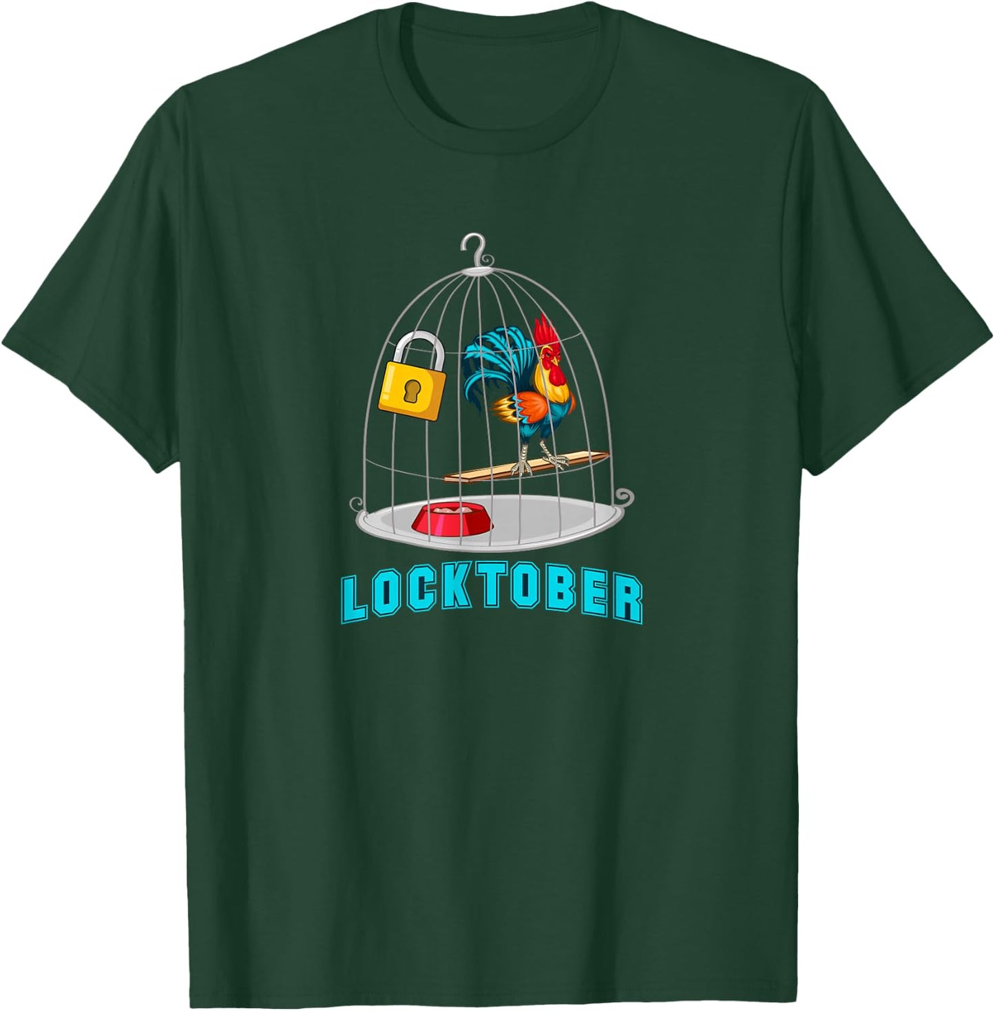 Red Rooster Cock Male Chastity Locktober Chicken in a Cage T-Shirt - T-Shirt | Forest