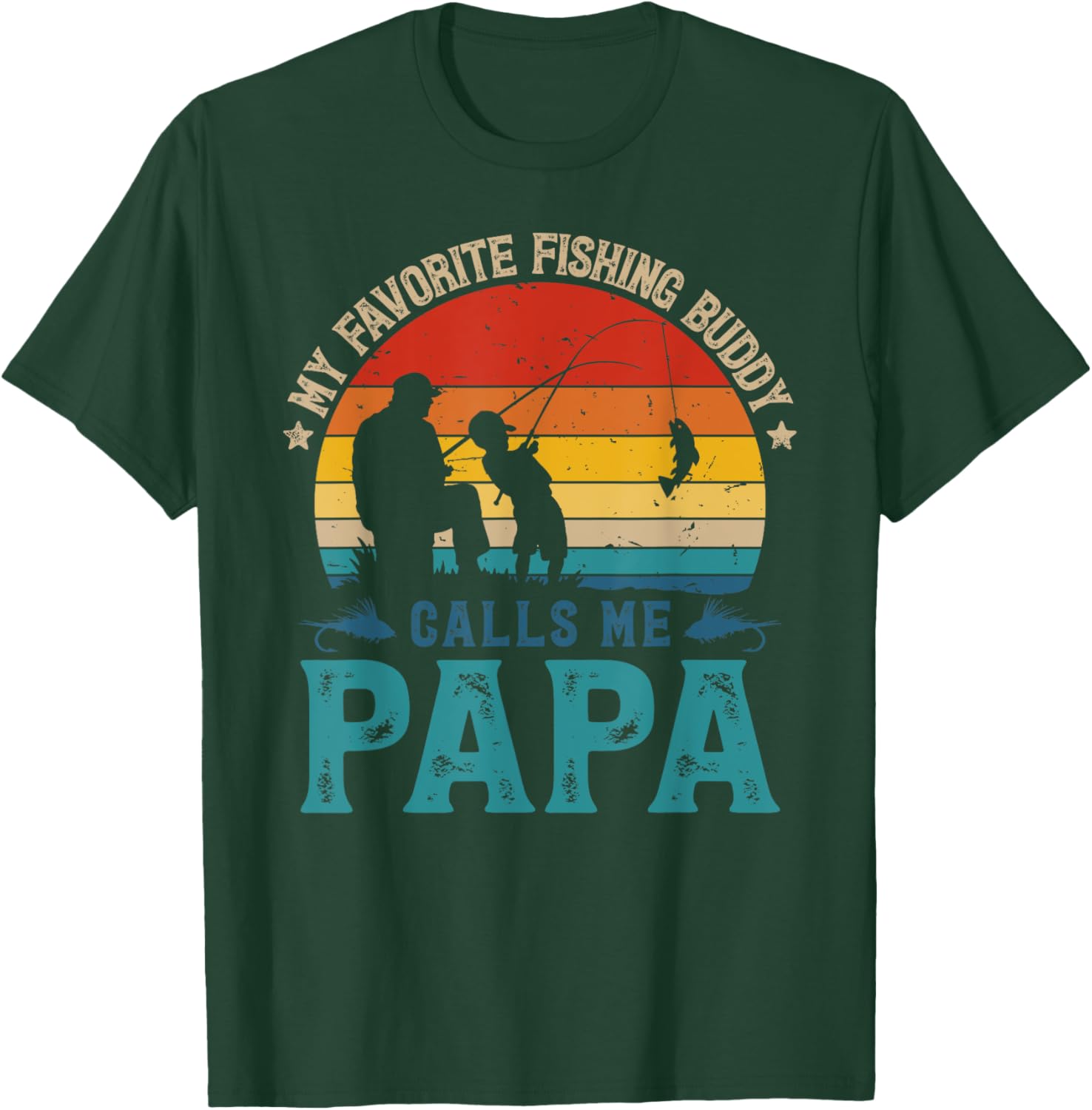Vintage Favorite Fishing Buddy Calls Me Papa Fish Man Sunset T-Shirt - T-Shirt | Forest