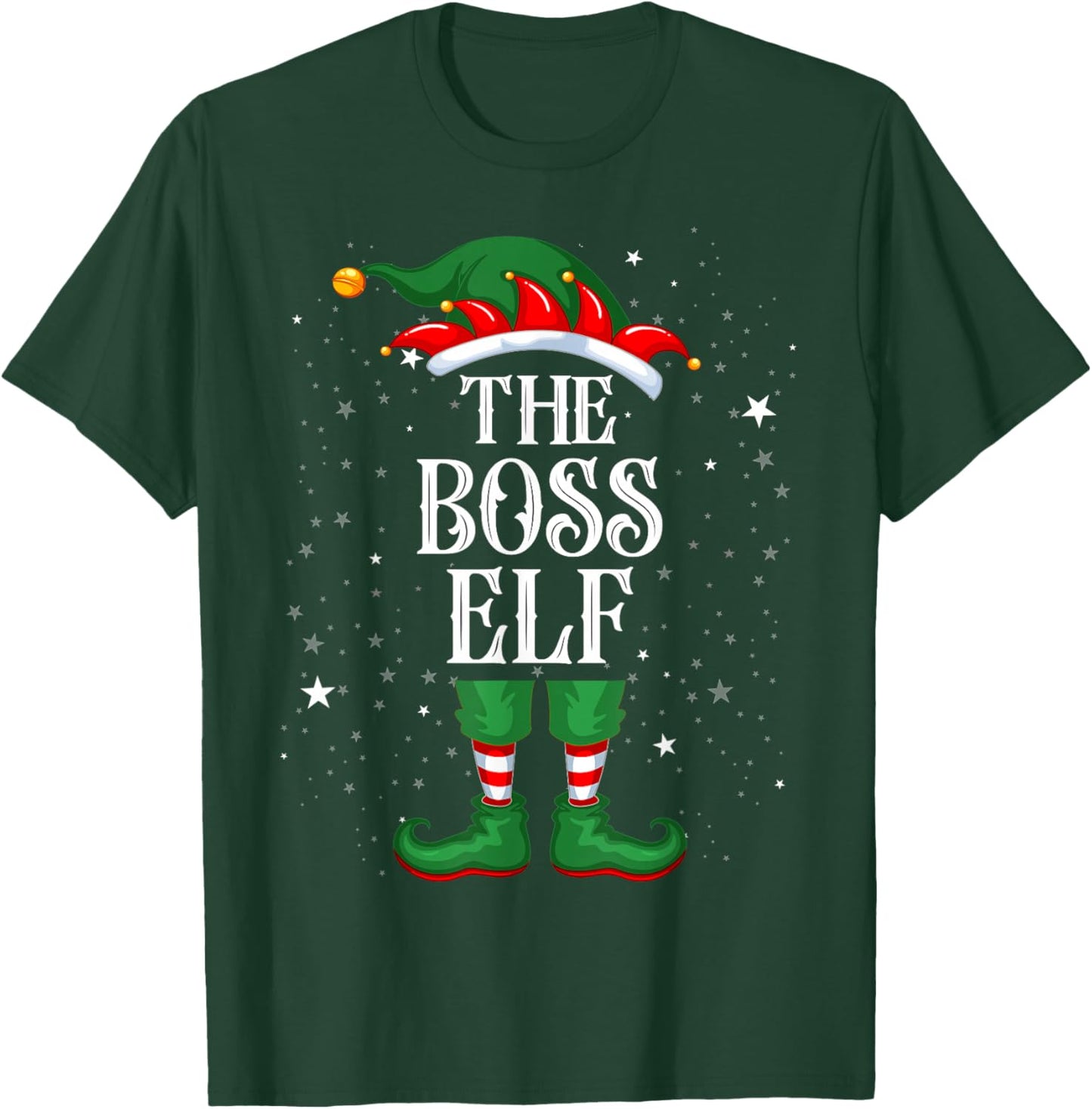 Christmas Elf Matching Family Group Funny The Boss Elf T-Shirt - T-Shirt | Forest