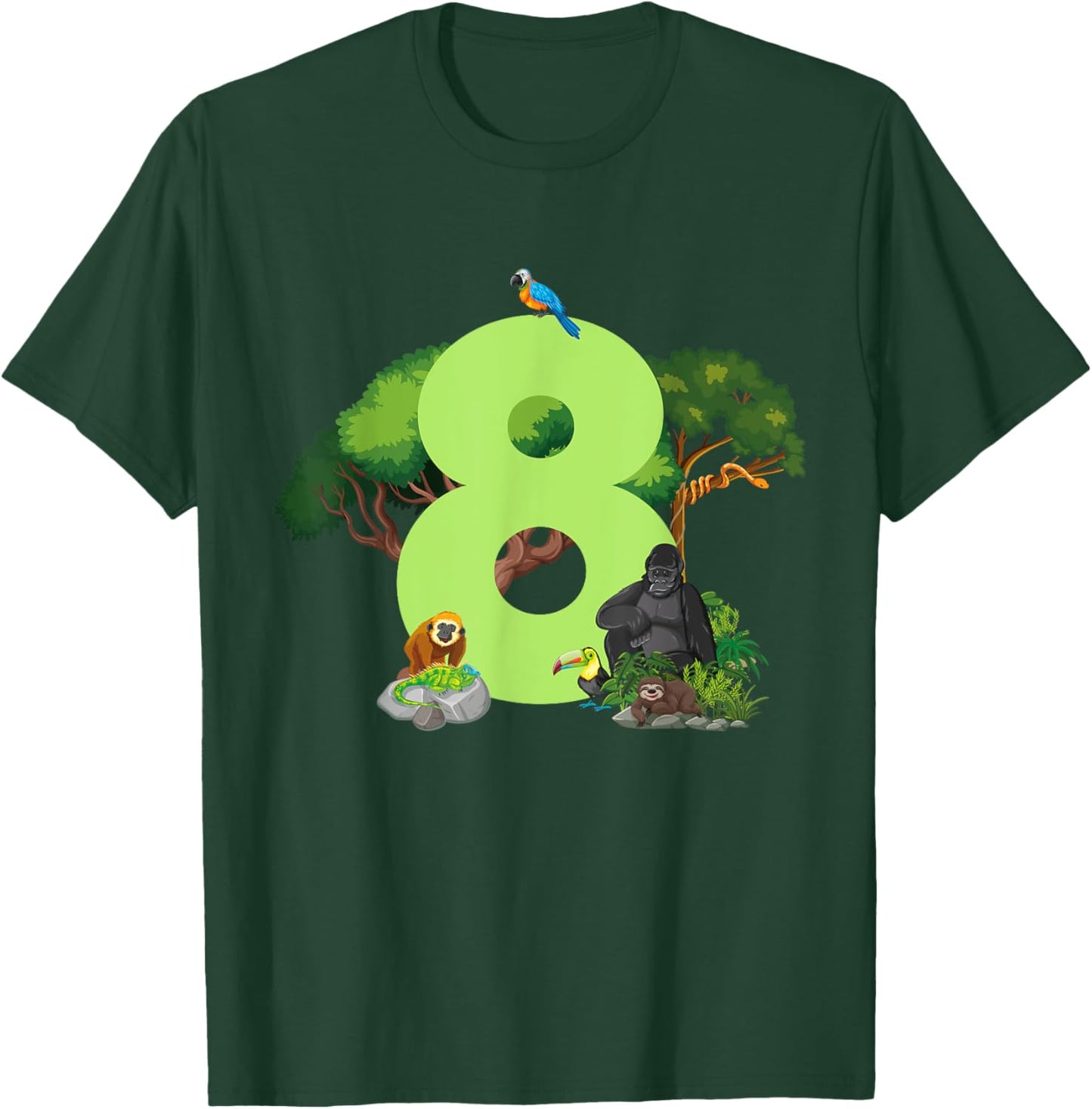 8th Birthday Jungle Animals Safari Rainforest 8 Year Old T-Shirt - T-Shirt | Forest