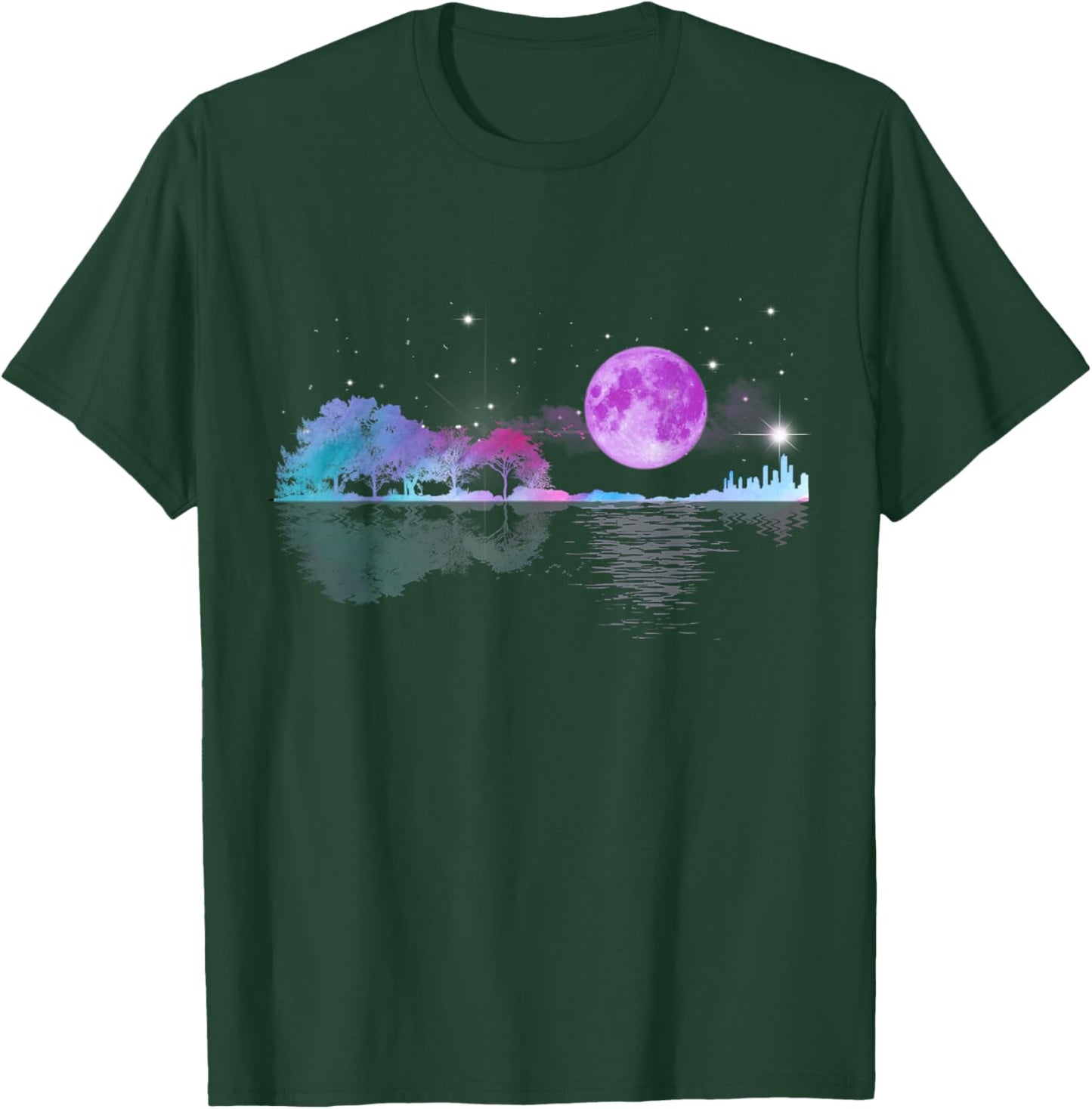 Acoustic Guitar Lake Shadow Nature Chrsitmas Xmas Guitarist T-Shirt - T-Shirt | Forest